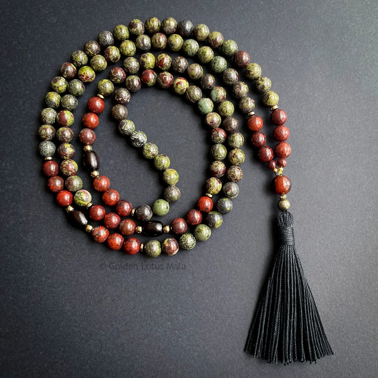 Dragonsblood Mala with Red Tiger Iron & Ebony Wood