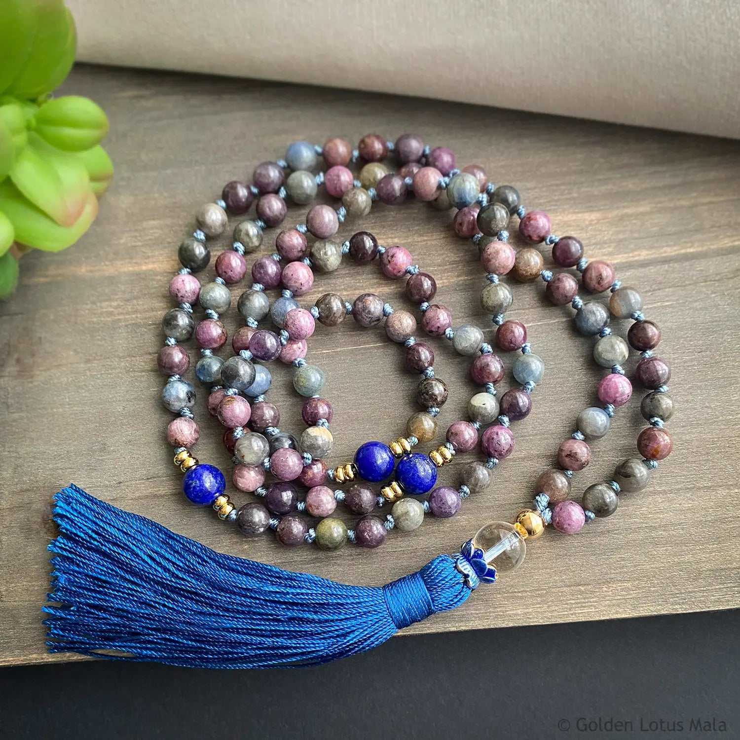 Sapphire Mala Necklace with Lapis Lazuli