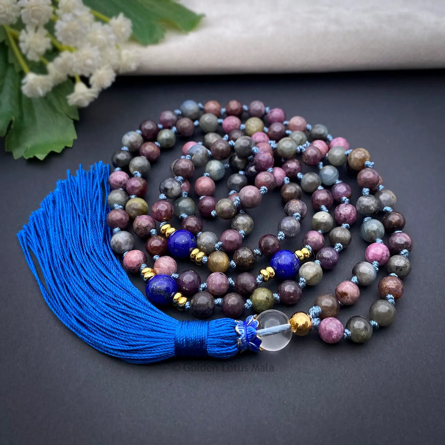 Sapphire Mala Necklace with Lapis Lazuli AAA Grade One-of-a-Kind
