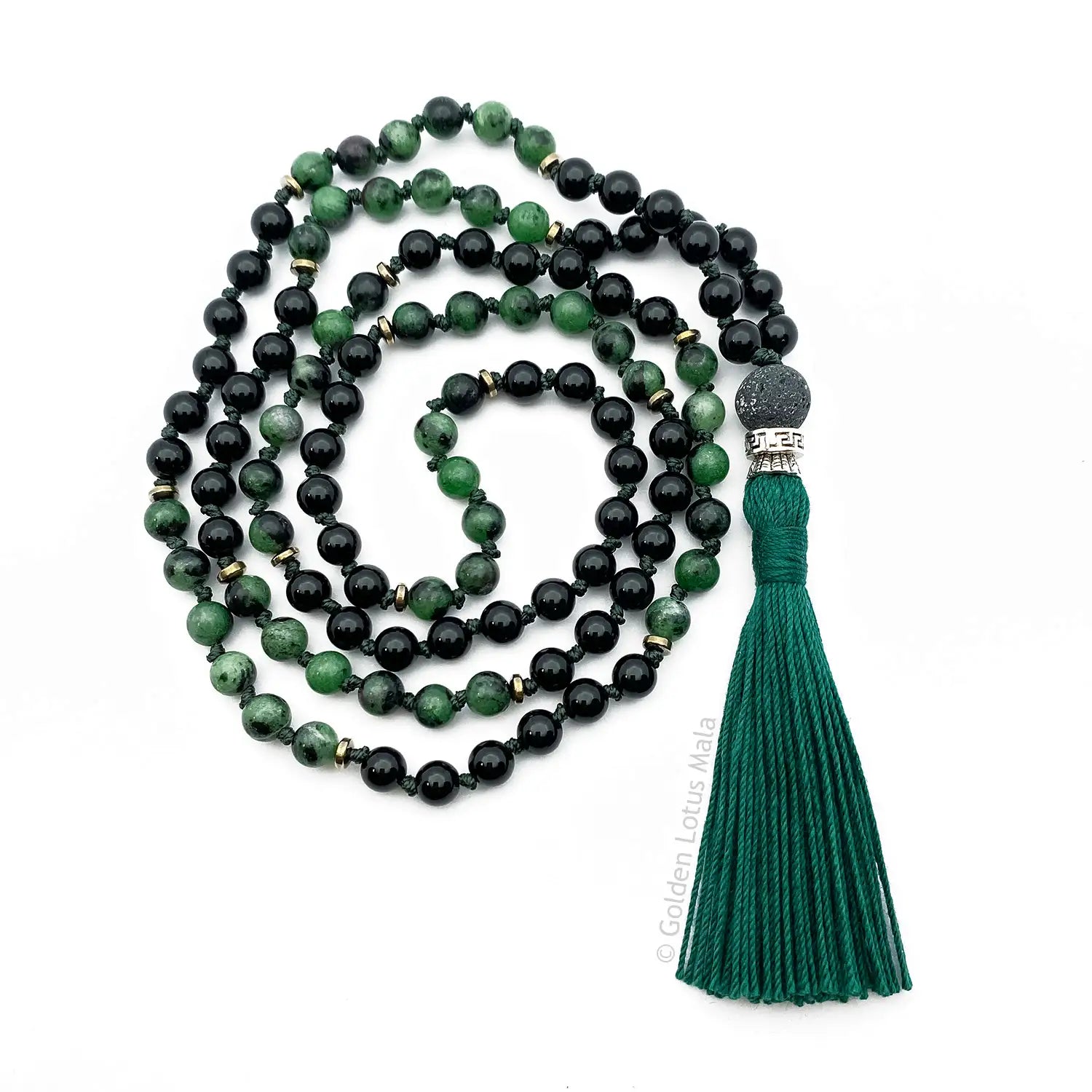 Ruby In Zoisite and Onyx Mala Necklace