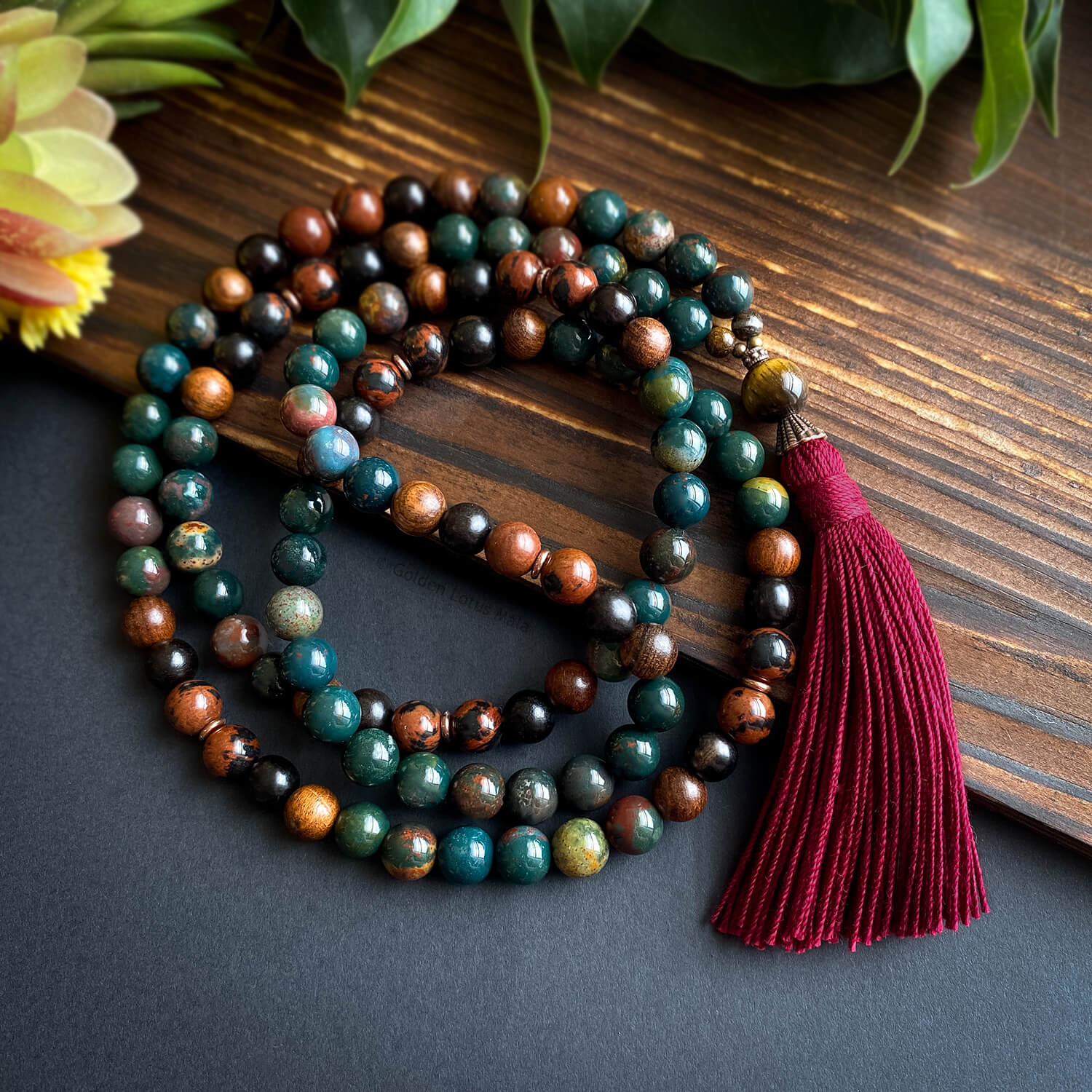 I Am At Peace Mala - Bloodstone, Obsidian, Tiger Eye