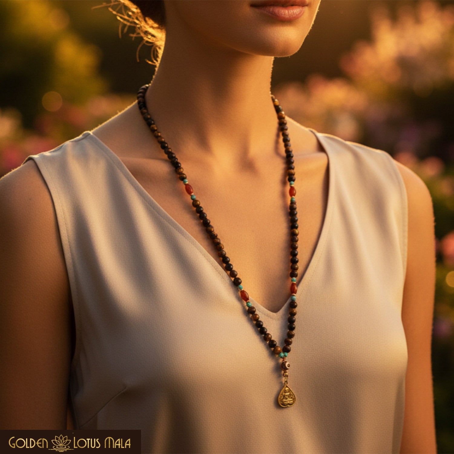 Middle Way Mala Necklace with Buddha Charm
