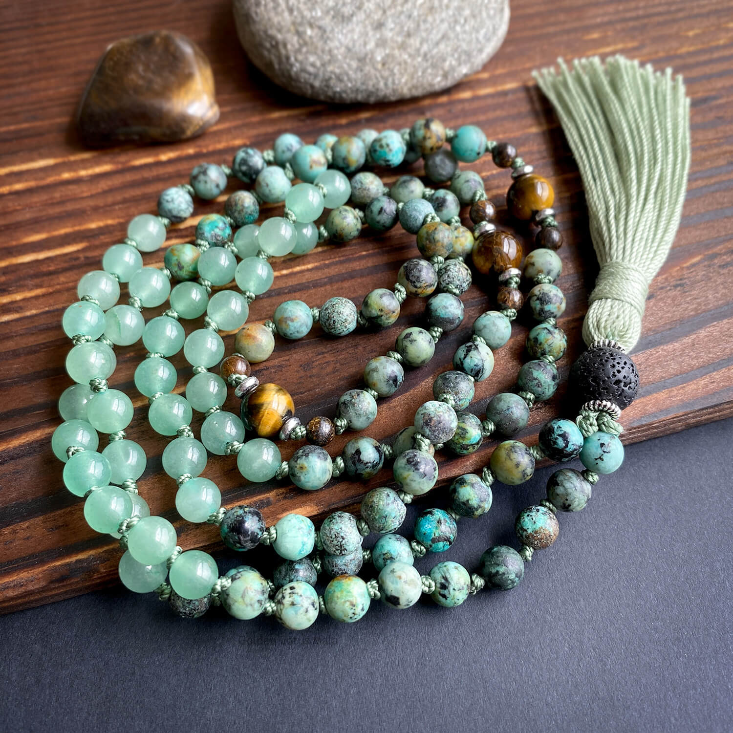 Serene Soul Mala - African Turquoise, Aventurine, Tiger Eye
