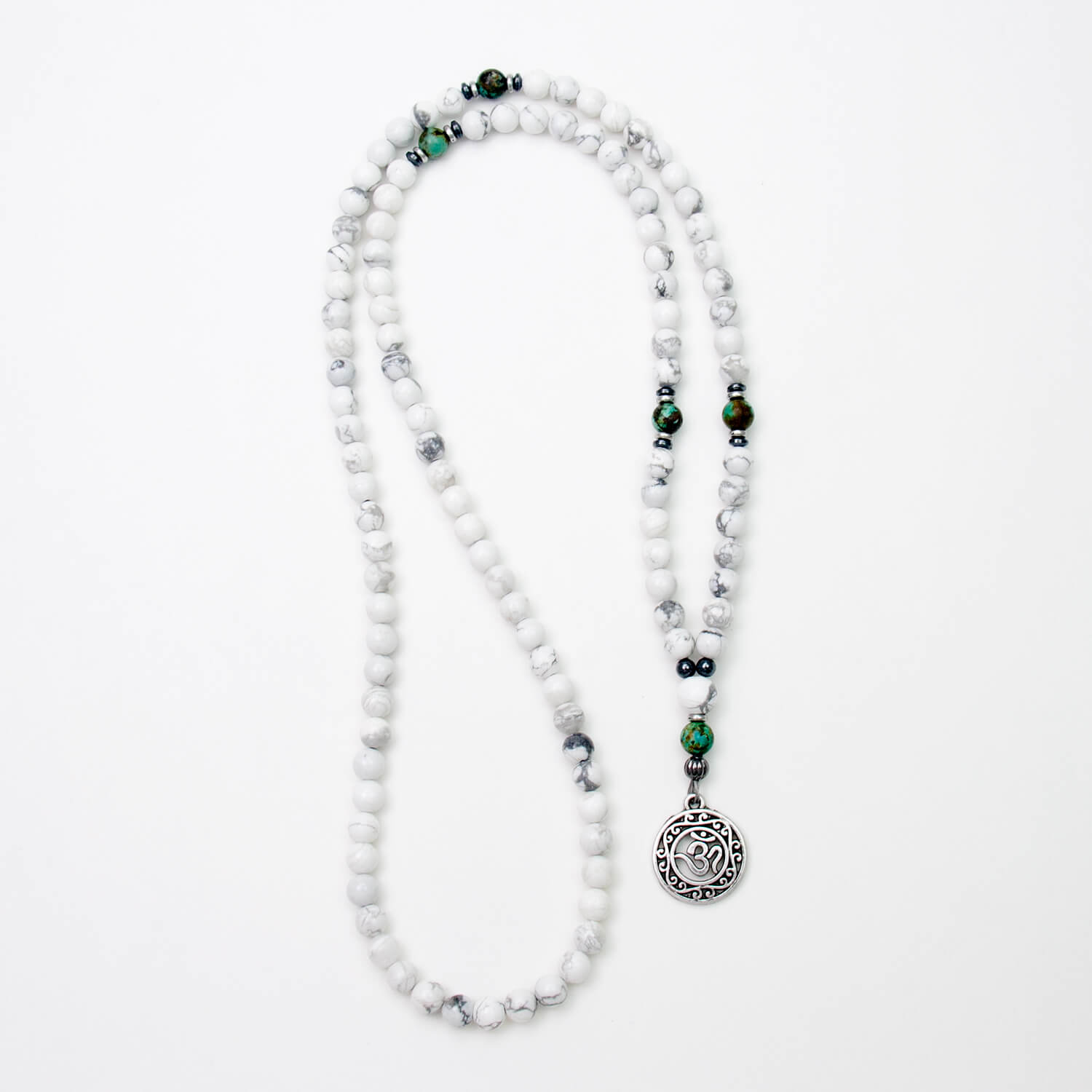 Om Mala Necklace, Howlite and African Turquoise