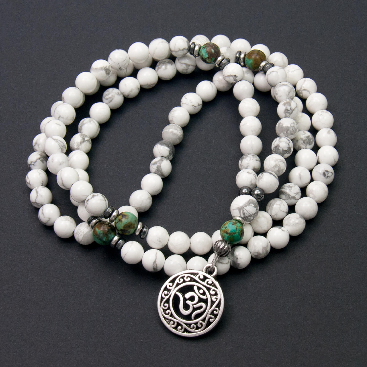 Om Mala Necklace, Howlite and African Turquoise