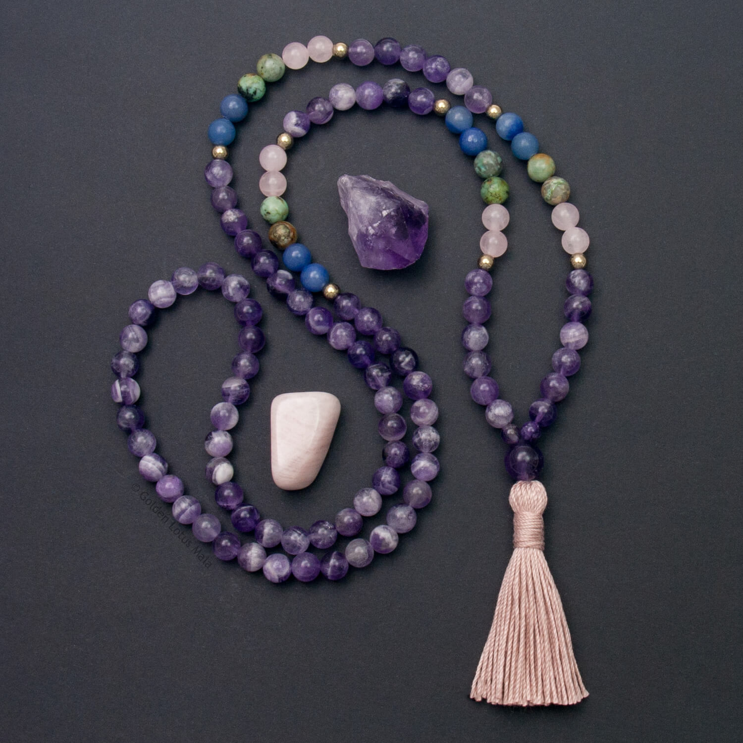 Amethyst Mala Necklace with Rose Quartz & Turquoise