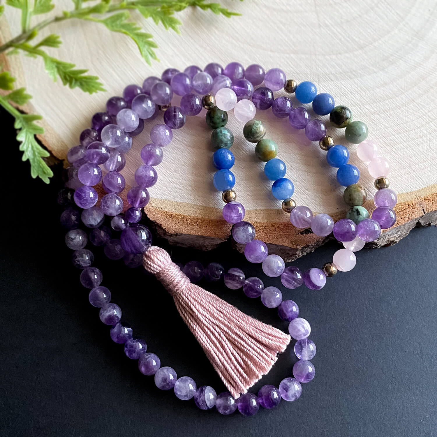 Amethyst Mala Necklace with Rose Quartz & Turquoise
