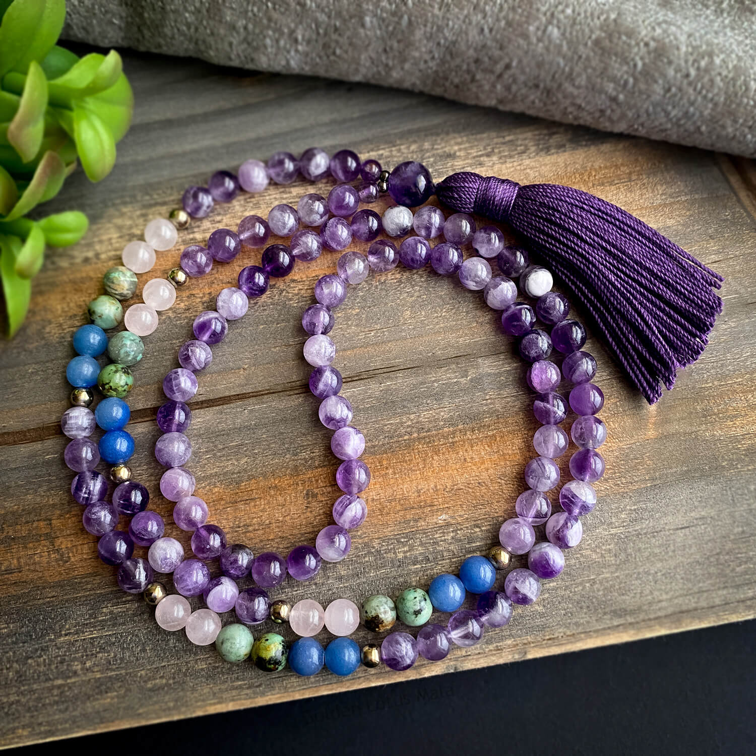 Amethyst Mala Necklace with Rose Quartz & Turquoise