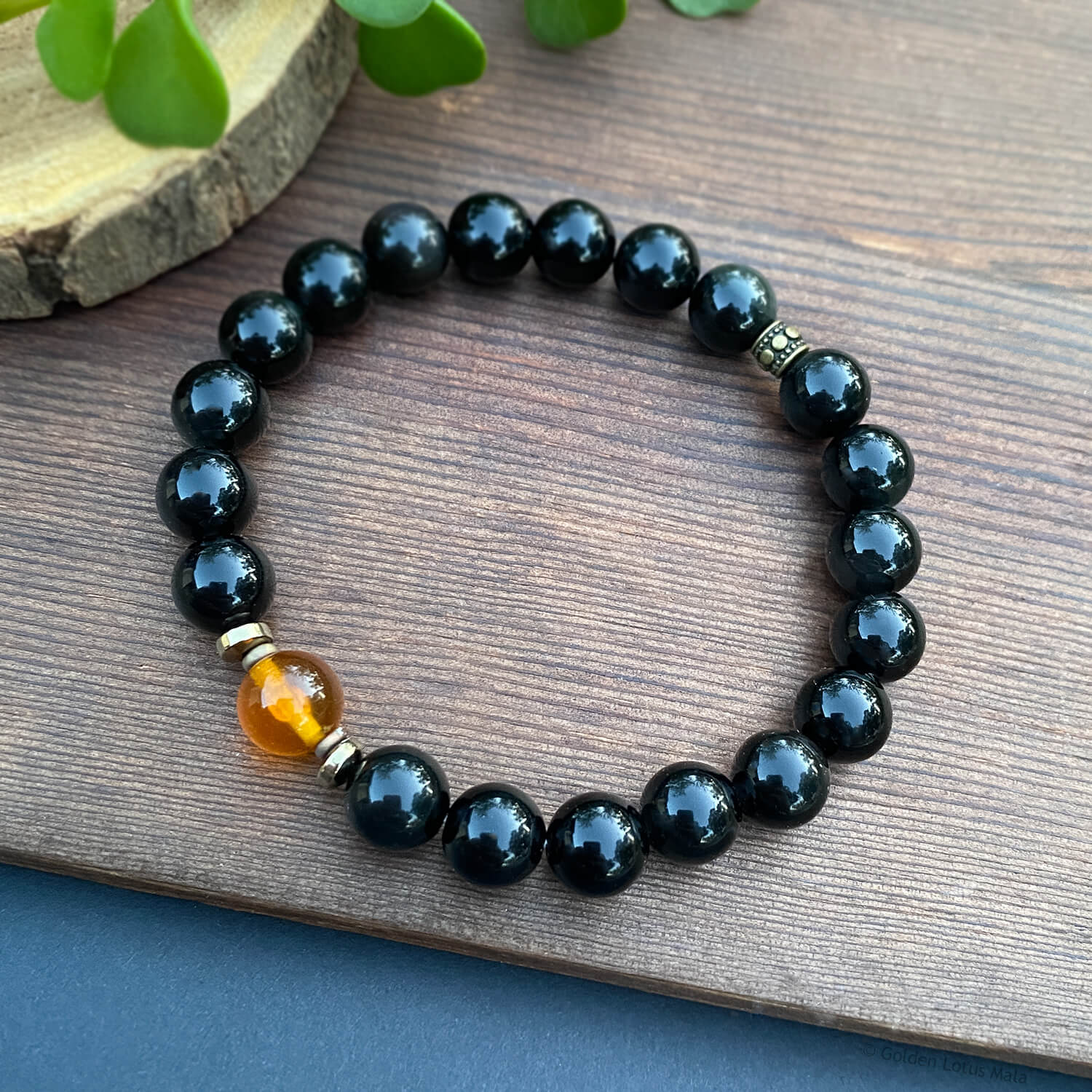 Obsidian & Baltic Amber Bracelet