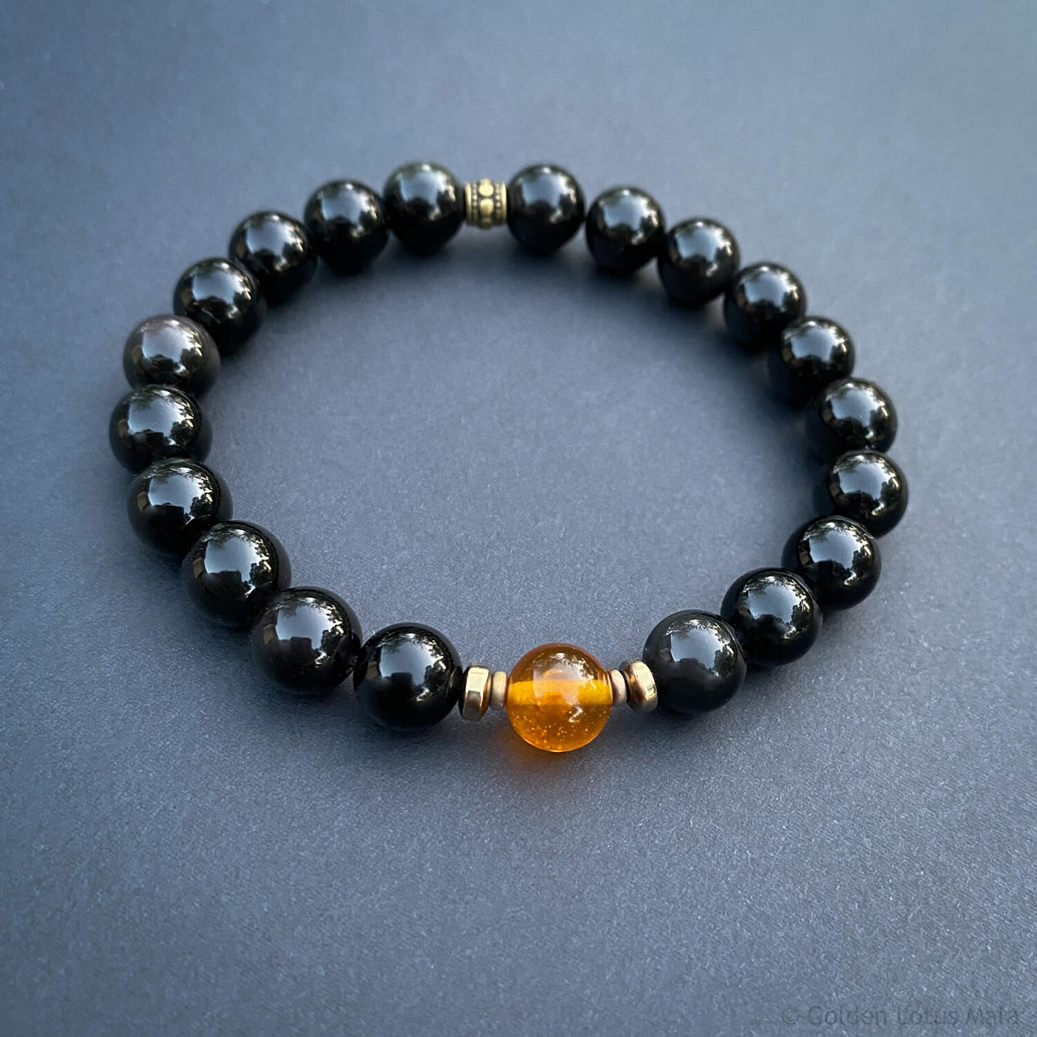 Obsidian & Baltic Amber Bracelet