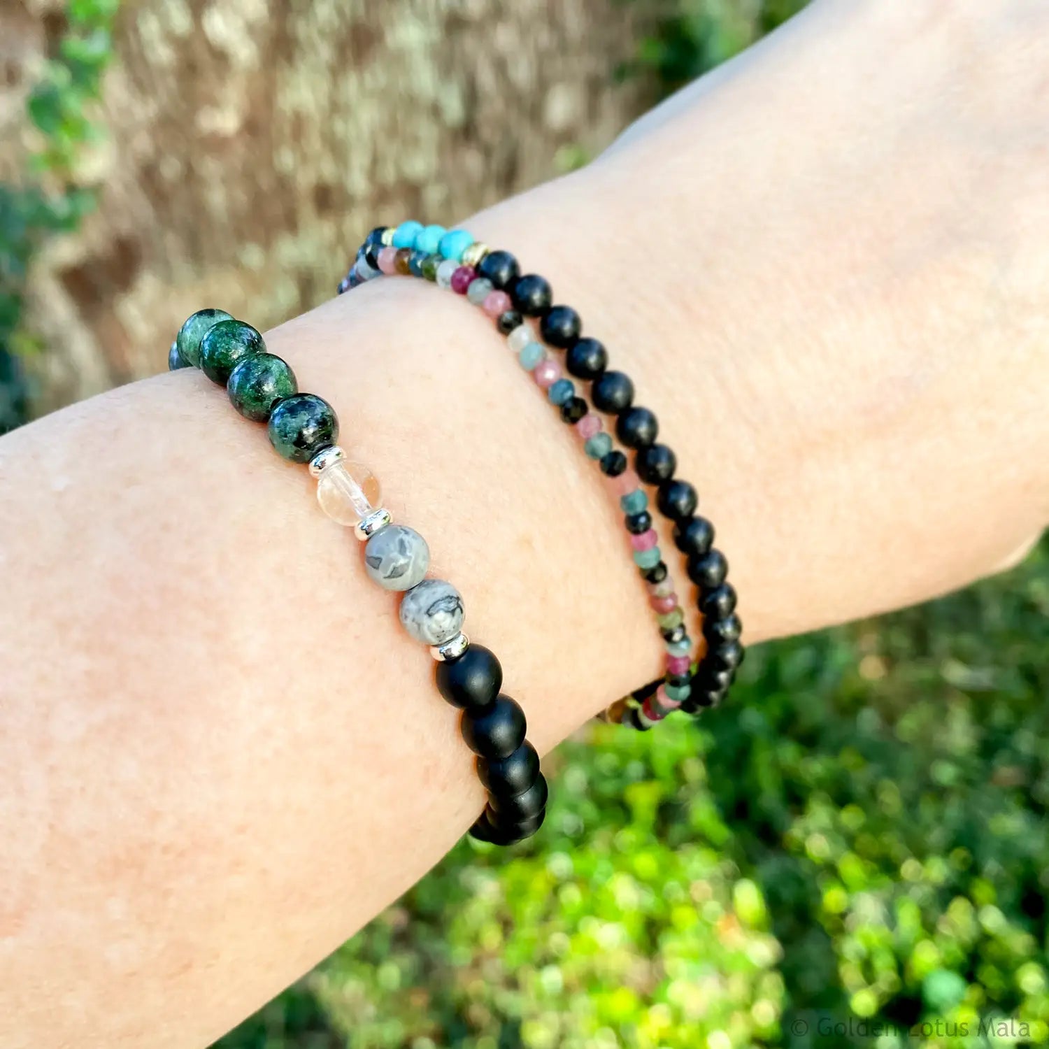 Ruby In Zoisite Bracelet with Matte Onyx, Jasper
