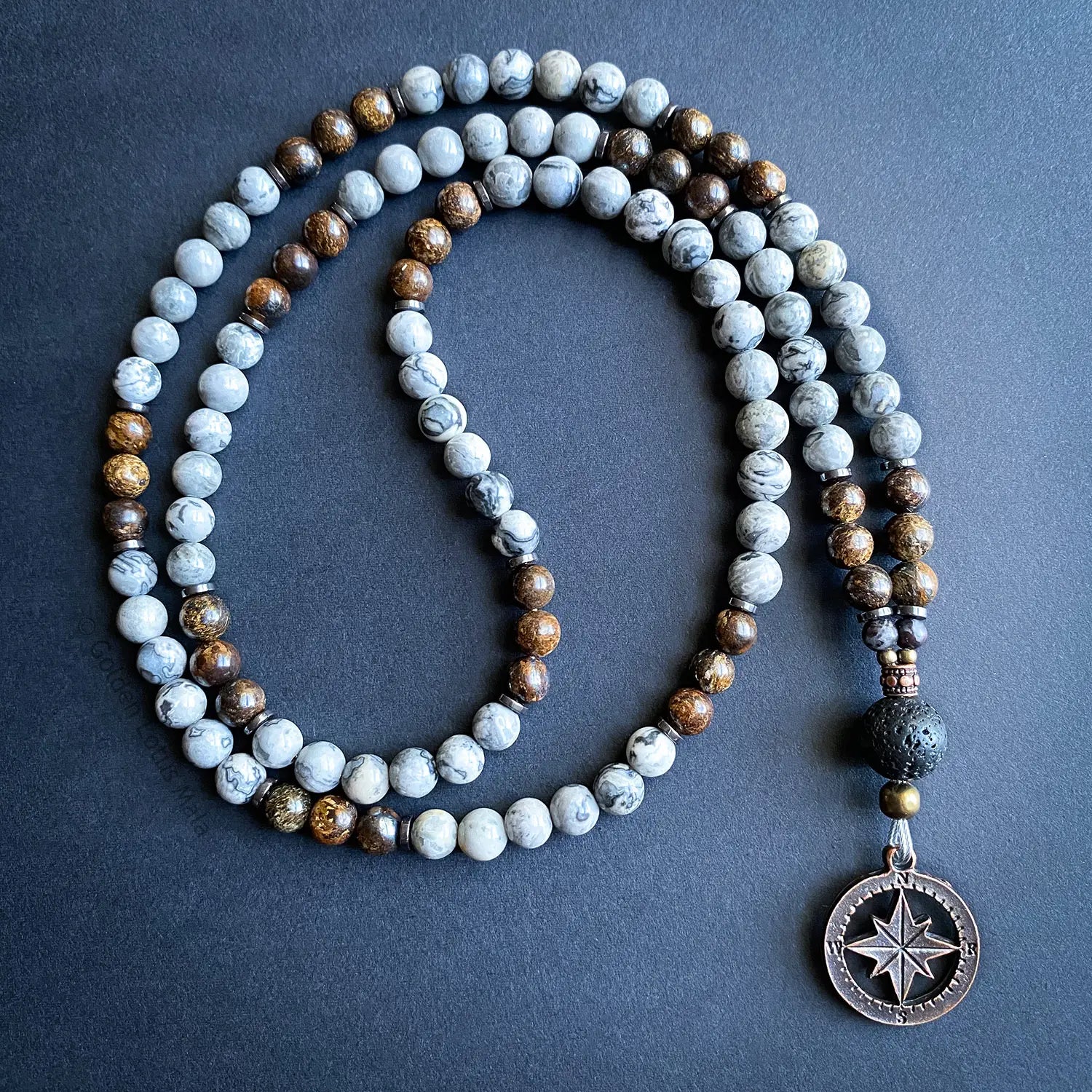 Guided Path Mala – Jasper, Bronzite & Lava