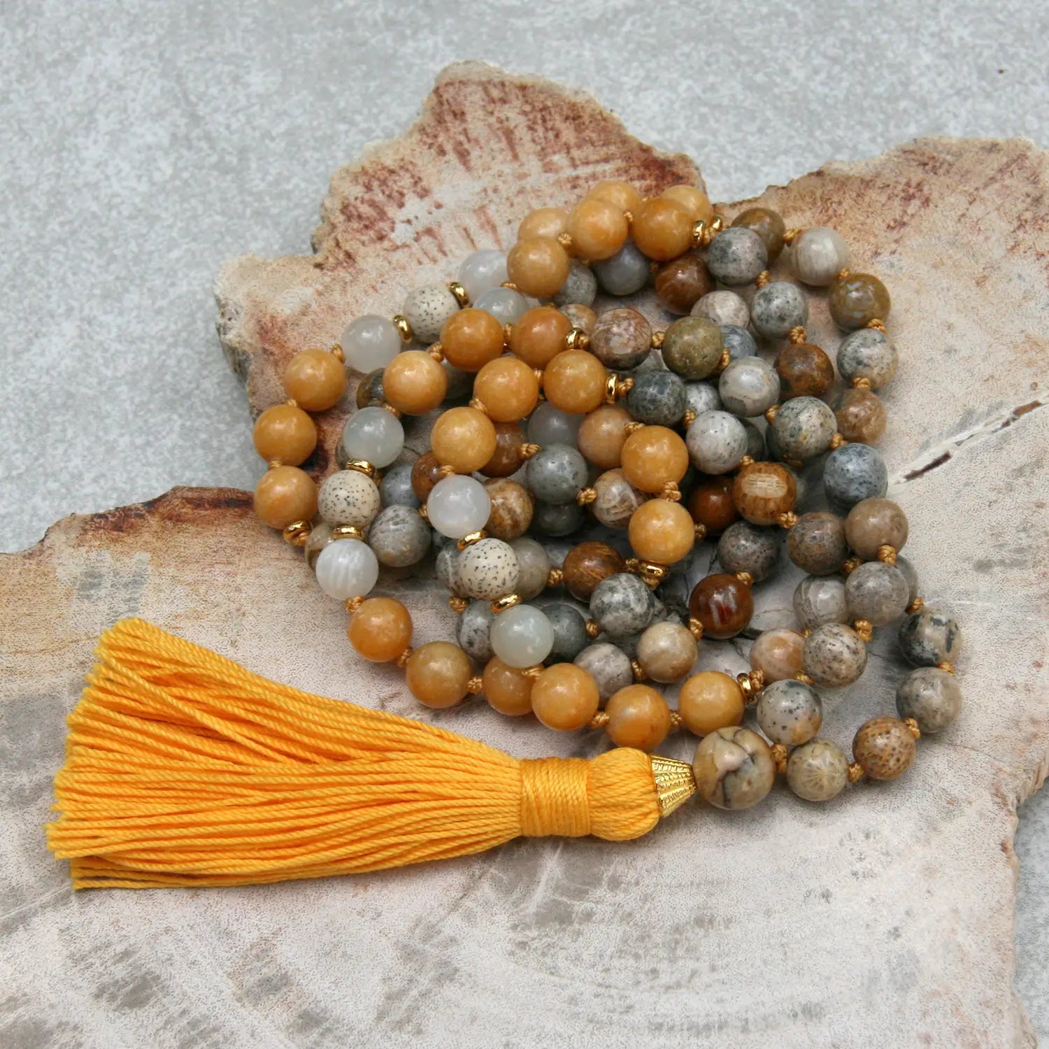 Surya Mala - Yellow Jasper & Moonstone