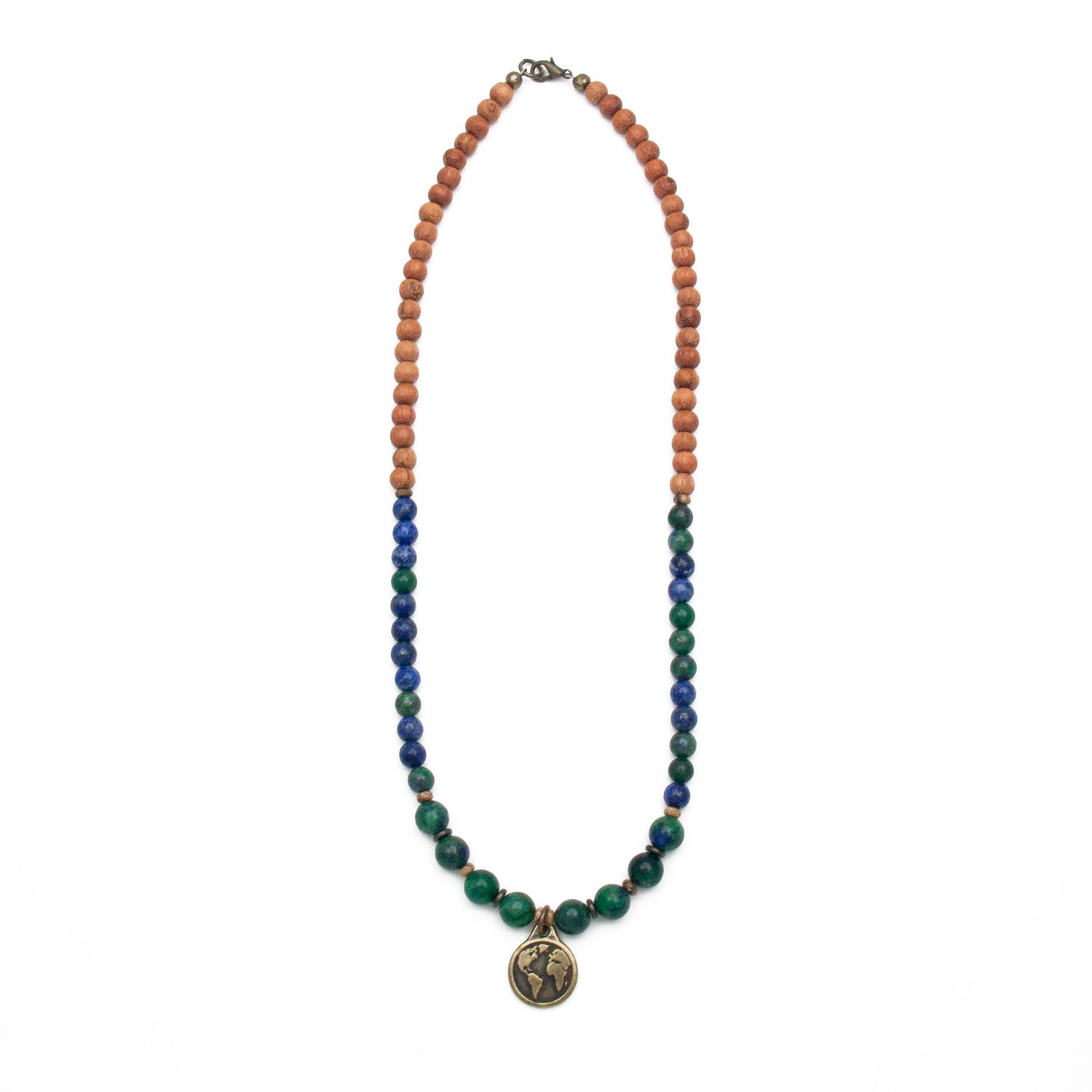 Love Earth Beaded Necklace Azurite Gemstone & Natural Wood