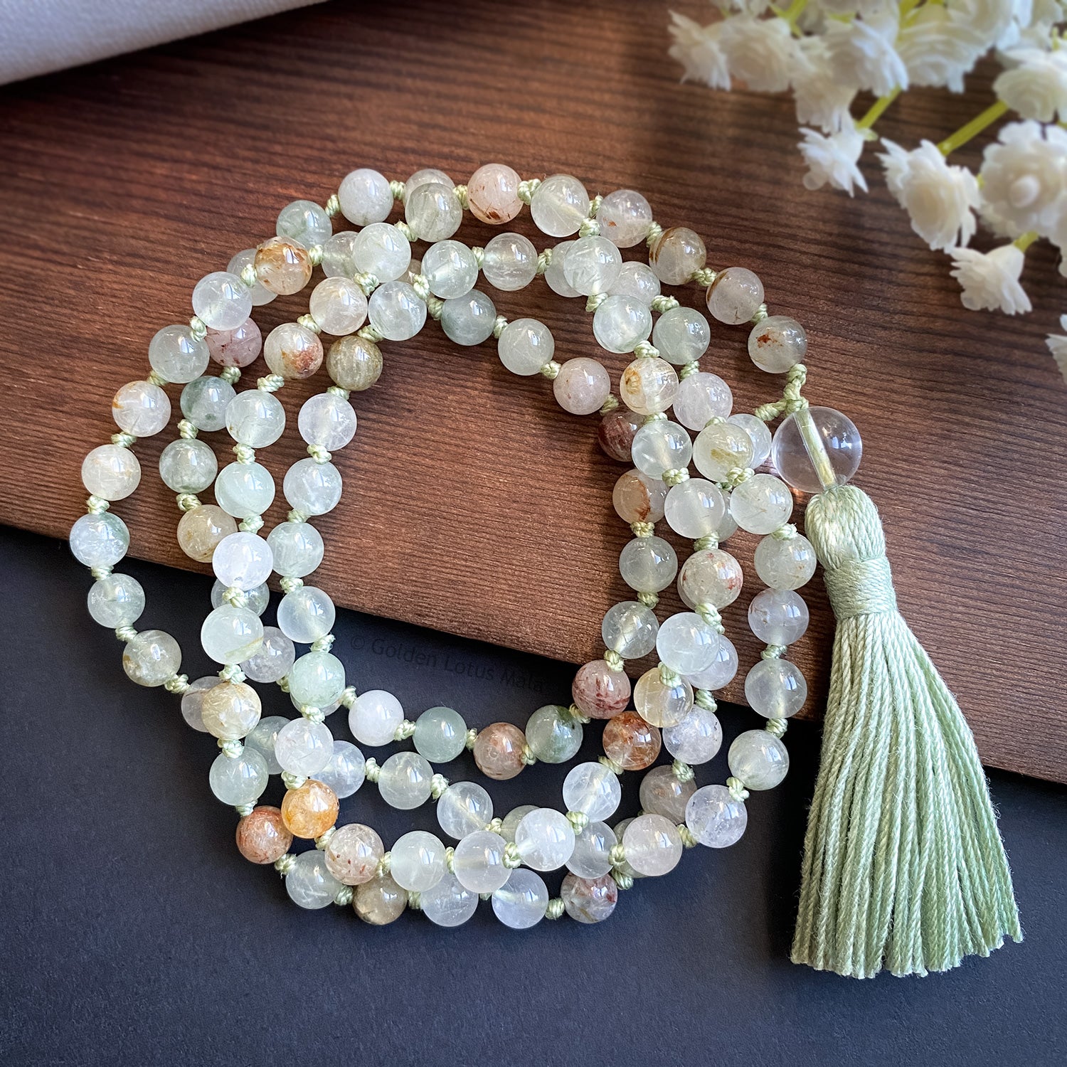 Lodolite & Quartz Mala Necklace - Clarity & Peace