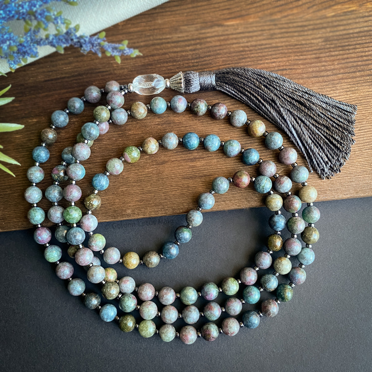 Heart-Centered Mala Ruby Kyanite Fuchsite