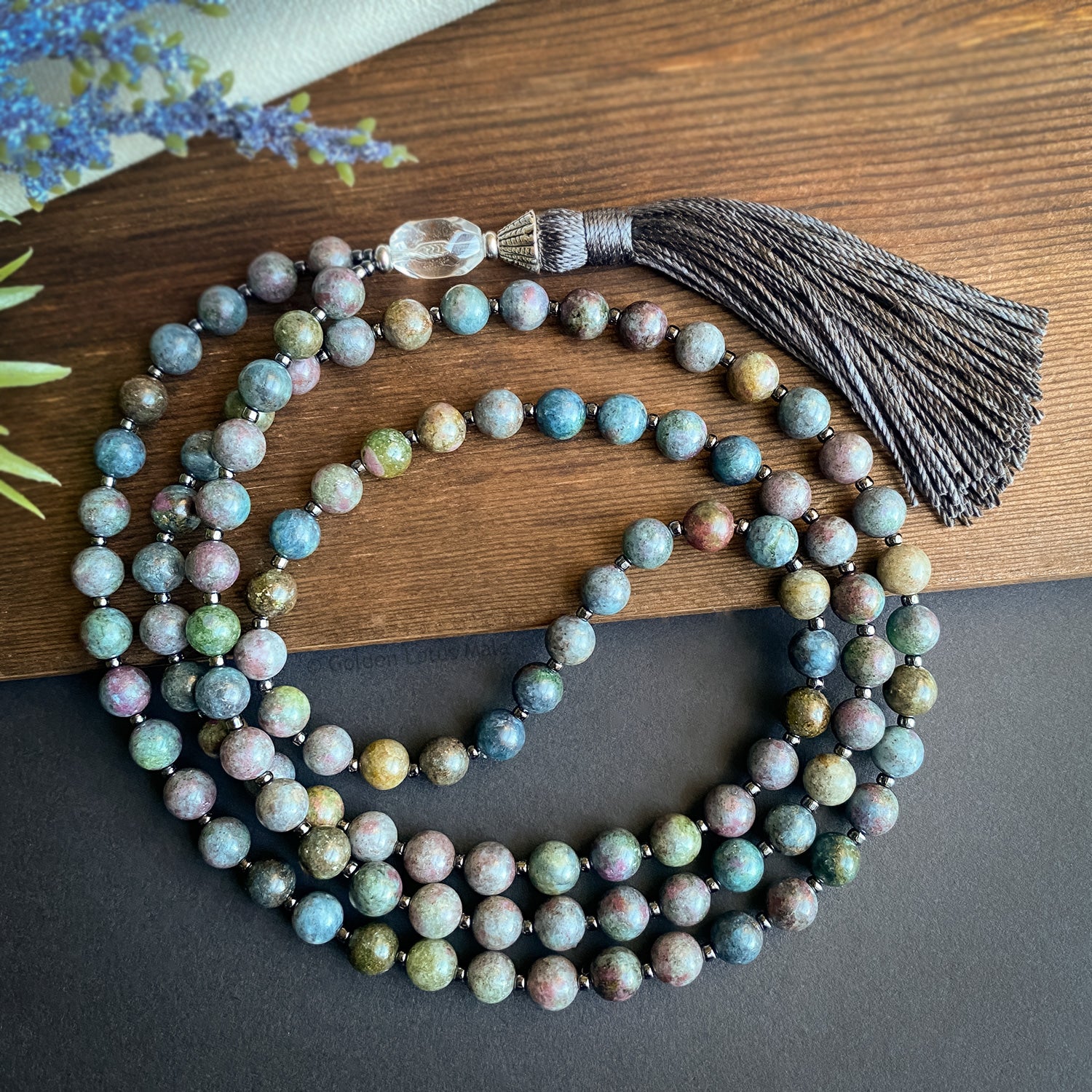 Heart-Centered Mala Ruby Kyanite Fuchsite