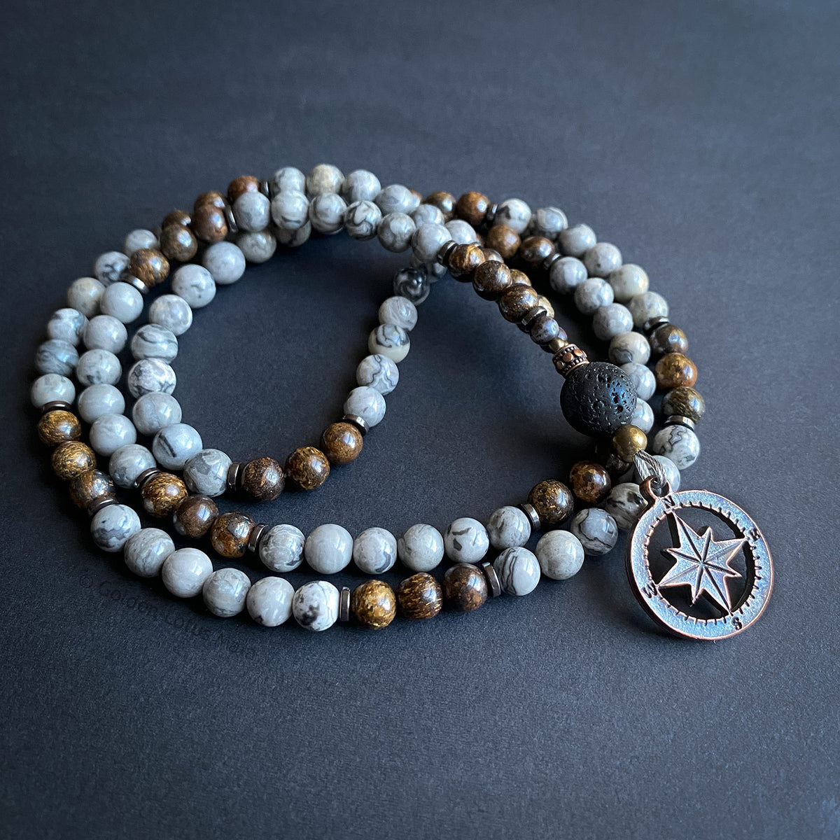 Guided Path Mala – Jasper, Bronzite &amp; Lava