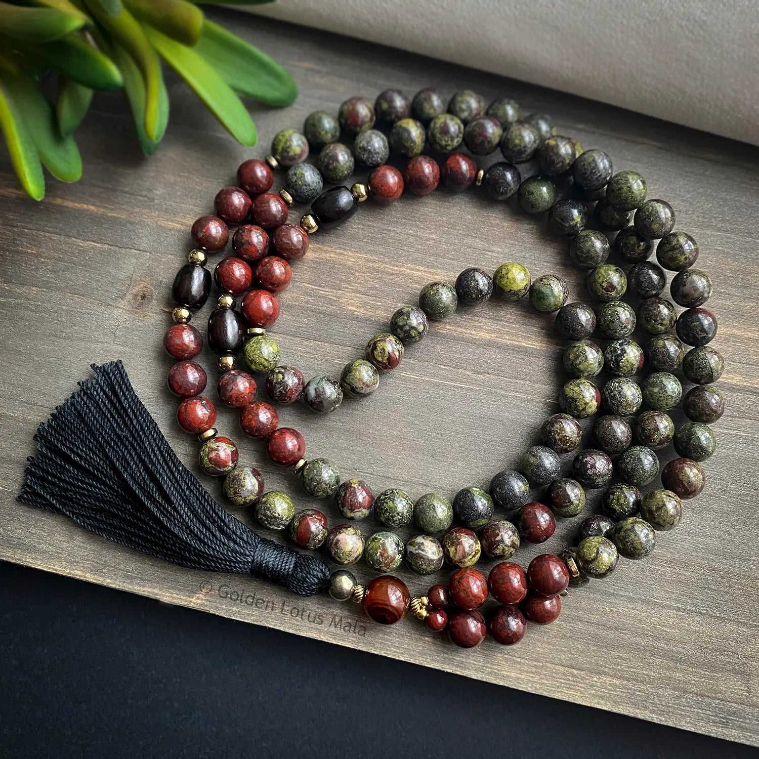 Dragonsblood Mala with Red Tiger Iron & Ebony Wood