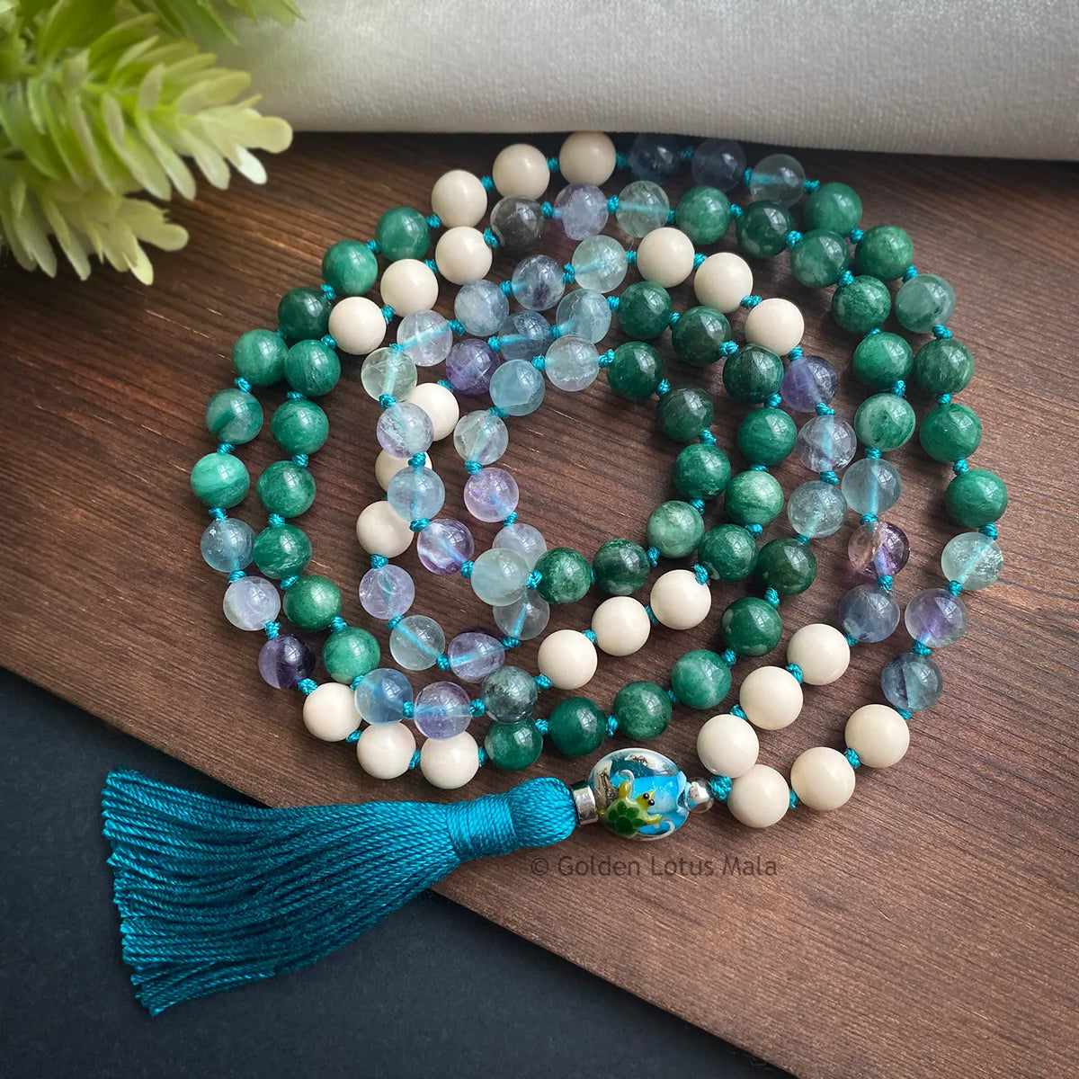 OOAK Spirit of the Sea Turtle Mala - Muscovite, Fluorite, Fossil - Patience and Purpose