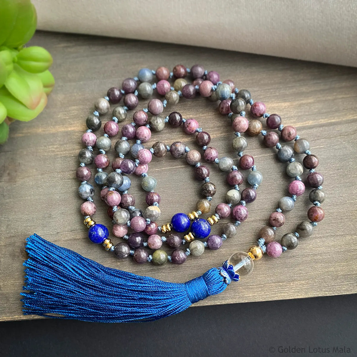 Sapphire Mala Necklace with Lapis Lazuli