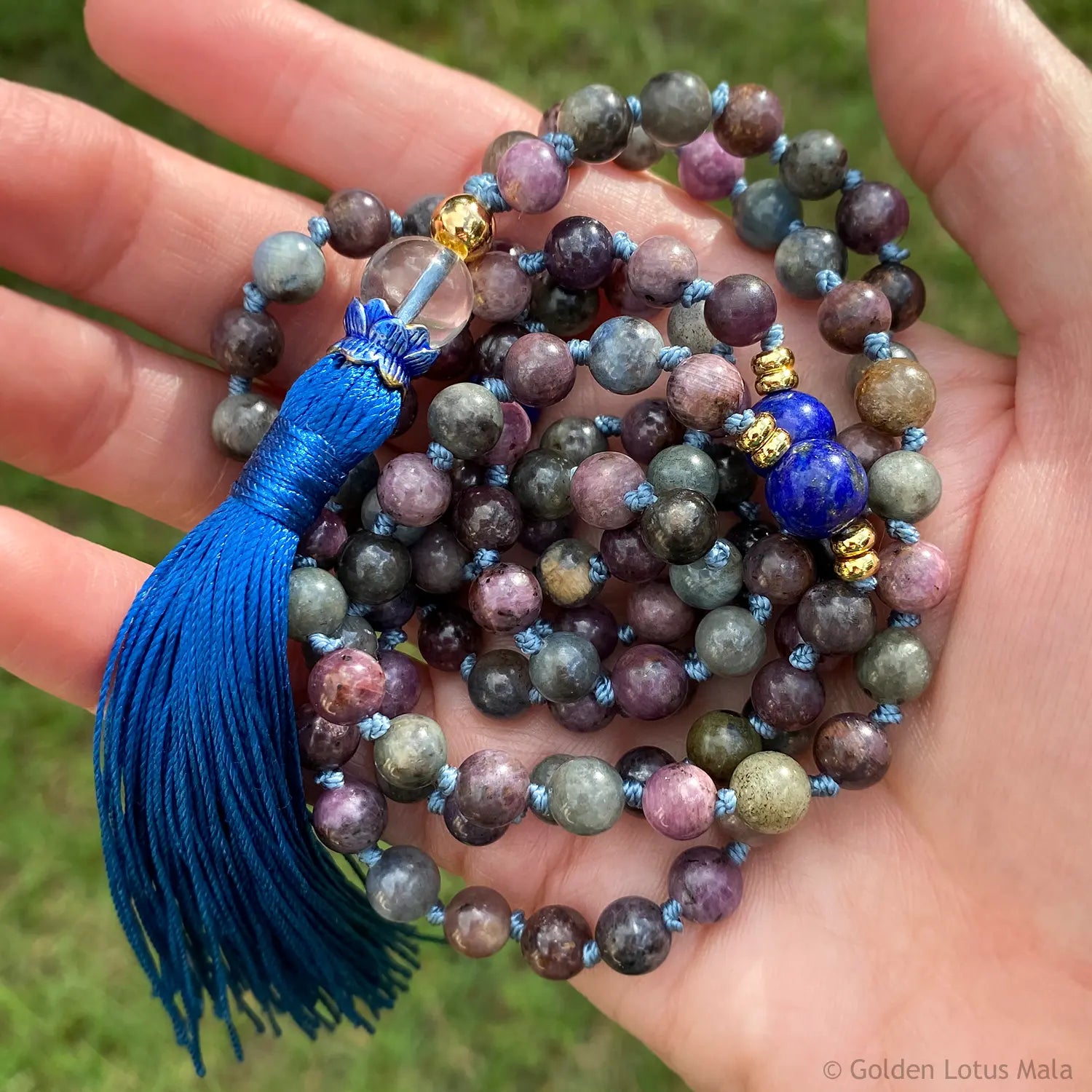 Sapphire Mala Necklace with Lapis Lazuli