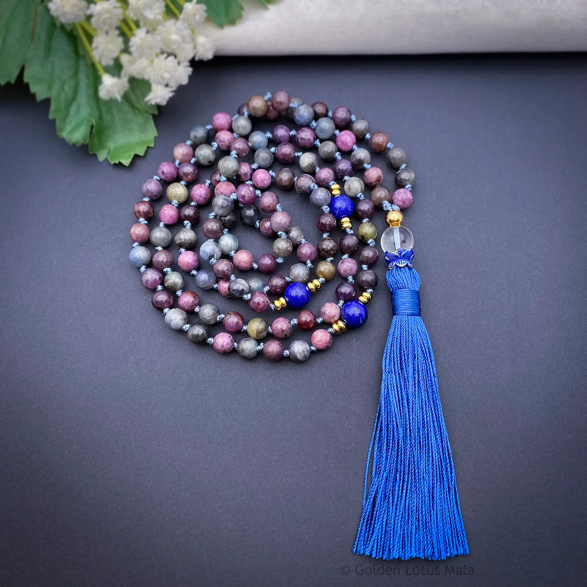 One-of-a-Kind Sapphire Mala Necklace with Lapis Lazuli - AAA Grade