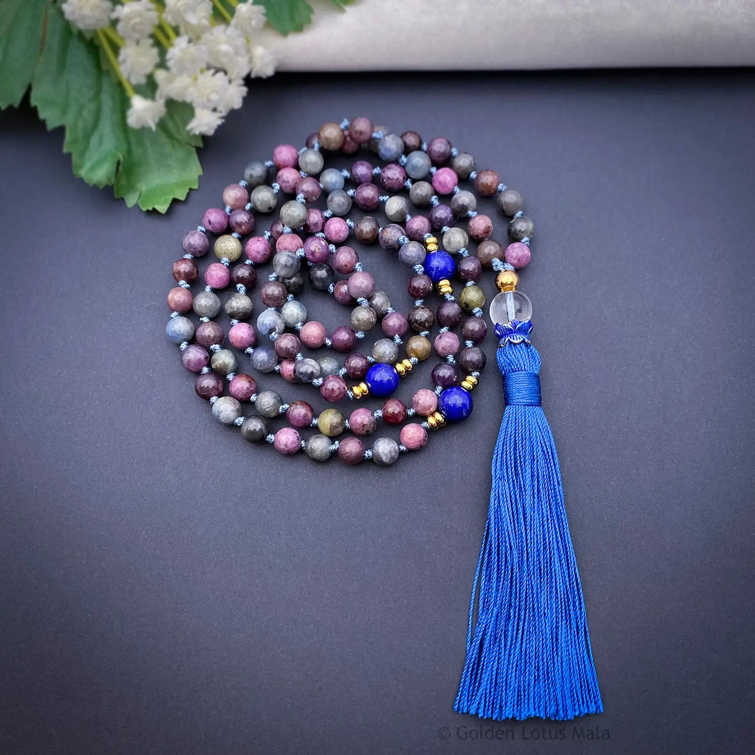 Sapphire Mala Necklace with Lapis Lazuli AAA Grade One-of-a-Kind