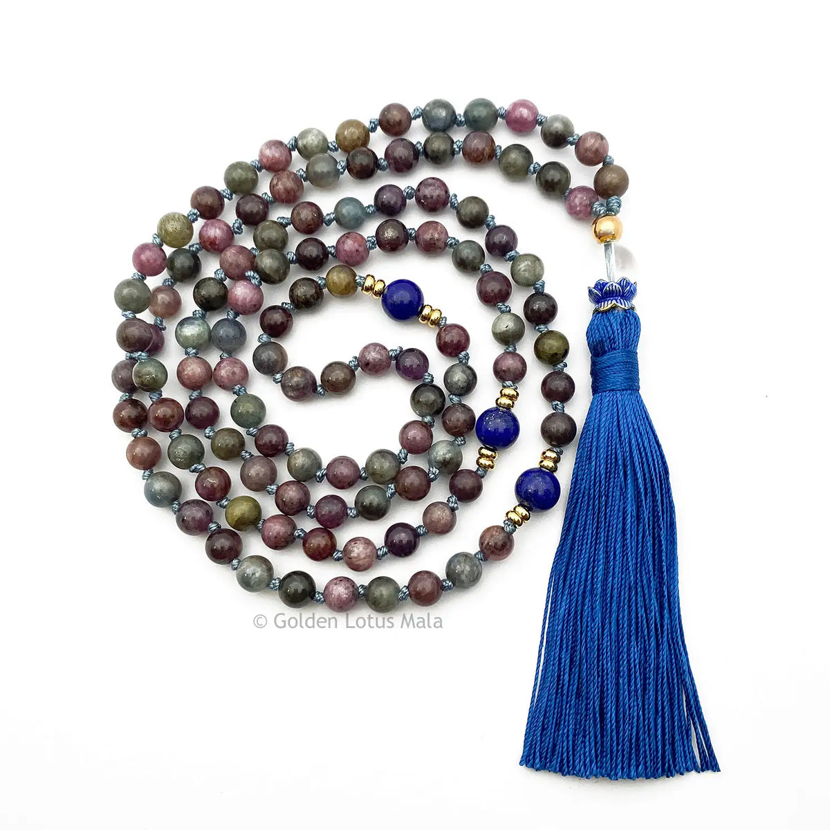 One-of-a-Kind Sapphire Mala Necklace with Lapis Lazuli - AAA Grade