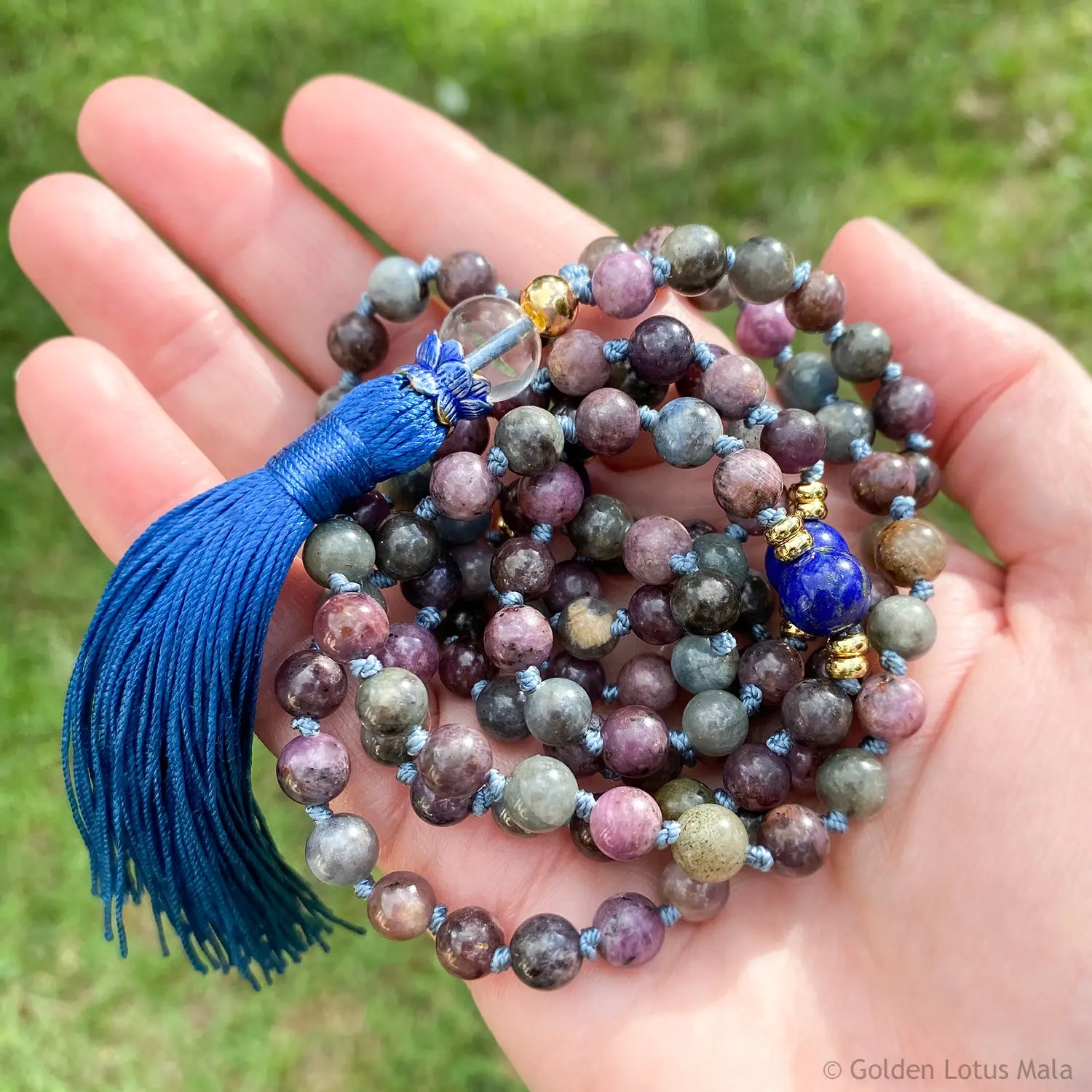 Sapphire Mala Necklace with Lapis Lazuli AAA Grade One-of-a-Kind