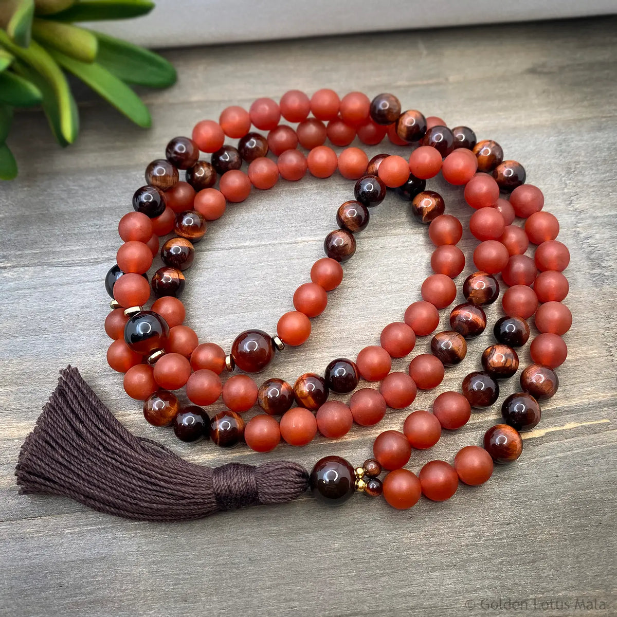 Carnelian Mala with Red Tigers Eye, Dream Agate - Vitality & Courage
