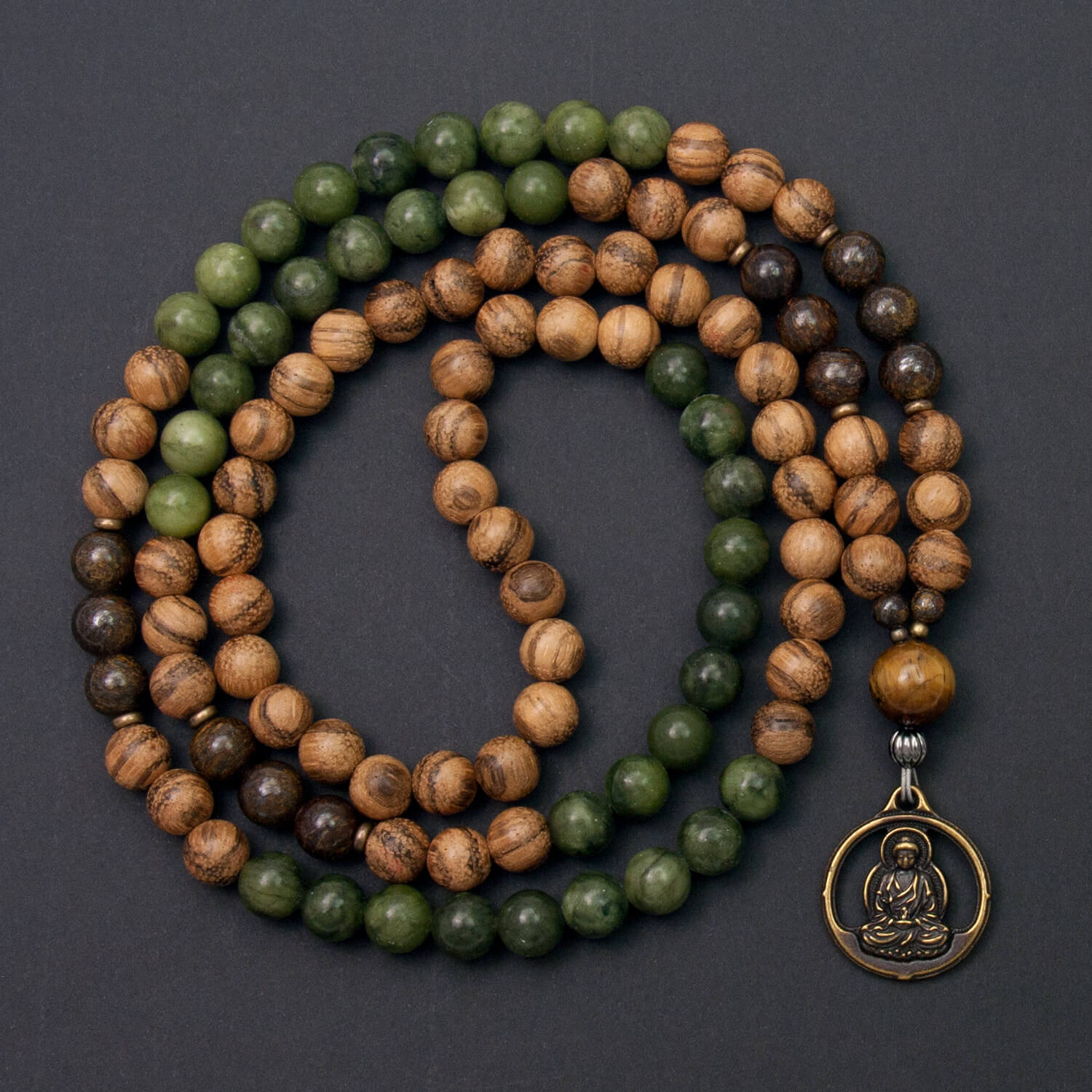 Karmic Effects Mala - Canadian Jade, Bronzite, Sandalwood