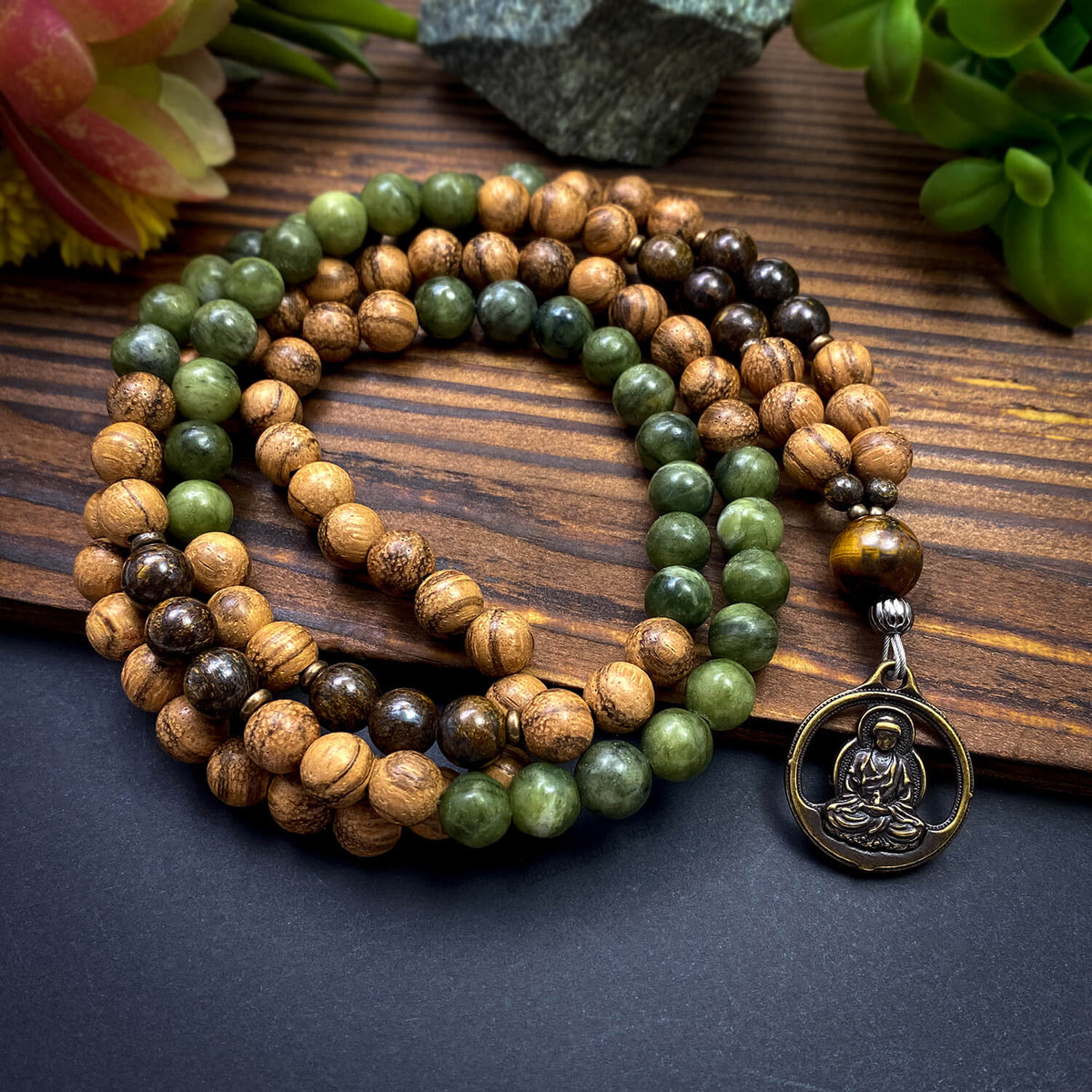 Karmic Effects Mala - Canadian Jade, Bronzite, Sandalwood