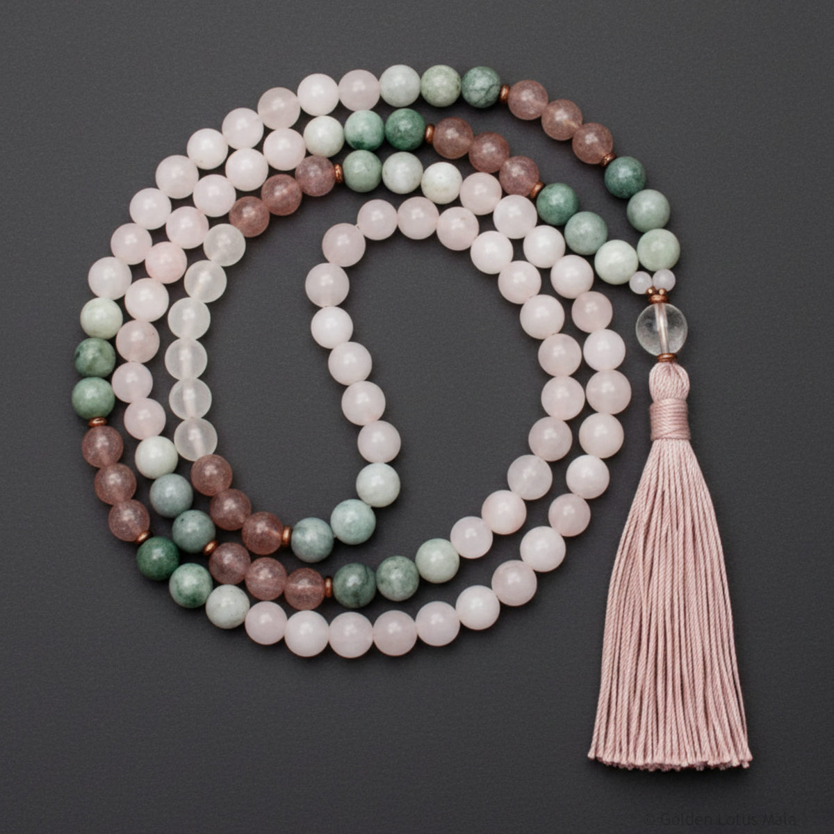 Grateful Heart Mala - Rose Quartz, Jade, Strawberry Quartz