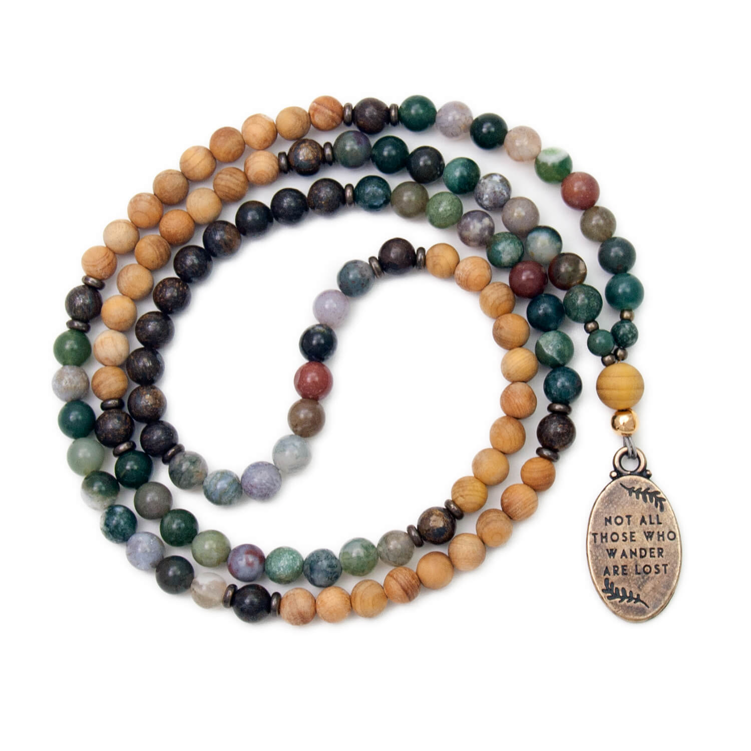 Wanderlust Mala - Sandalwood, Bronzite, Jasper