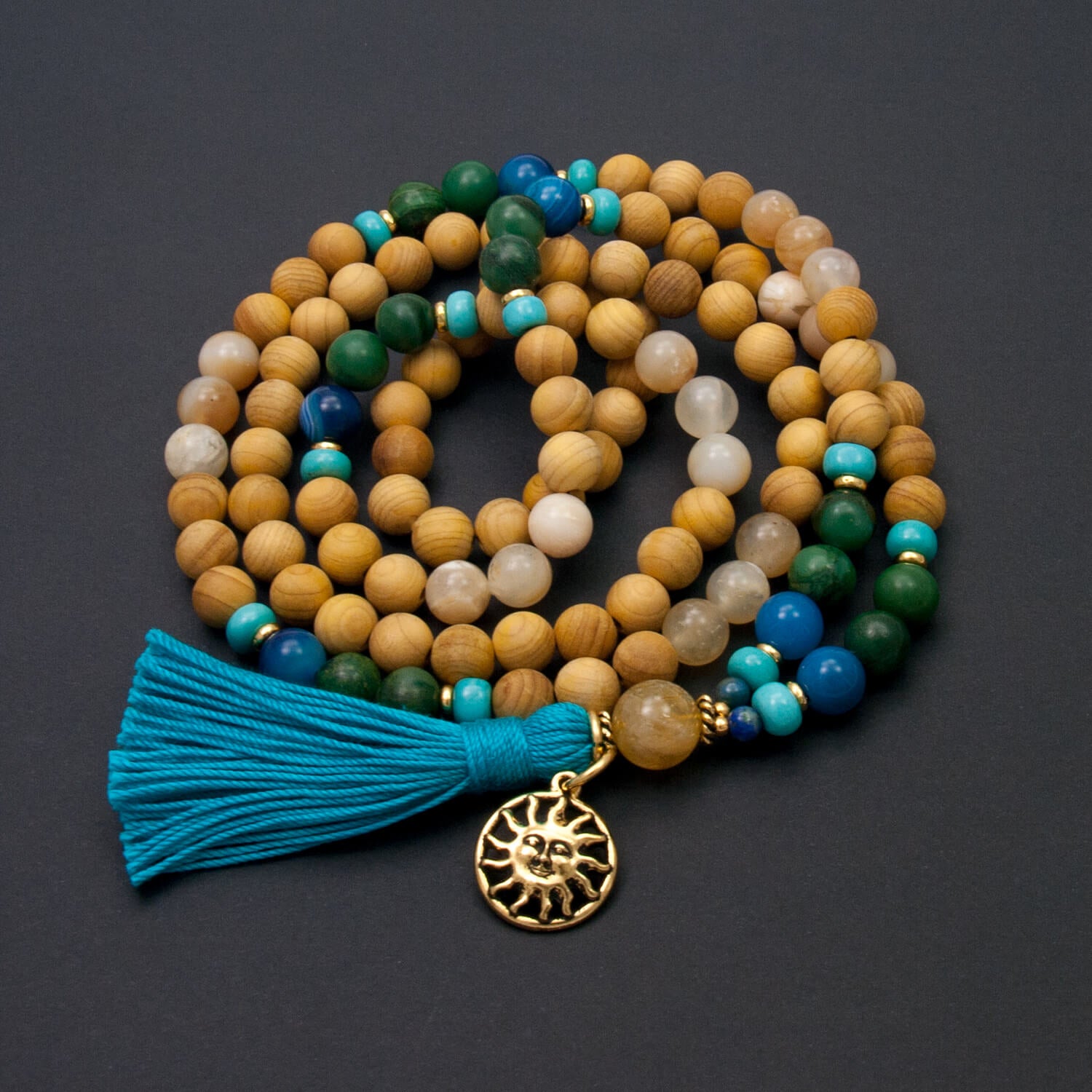 Solstice Mala, Sandalwood, Jade and Agate