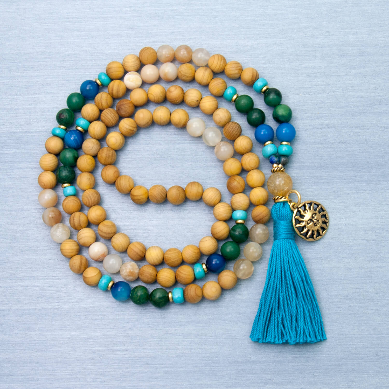 Solstice Mala, Sandalwood, Jade and Agate