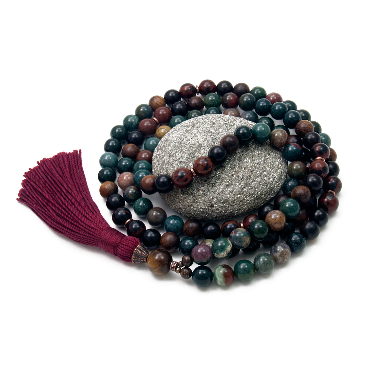 I Am At Peace Mala - Bloodstone, Obsidian, Tiger Eye