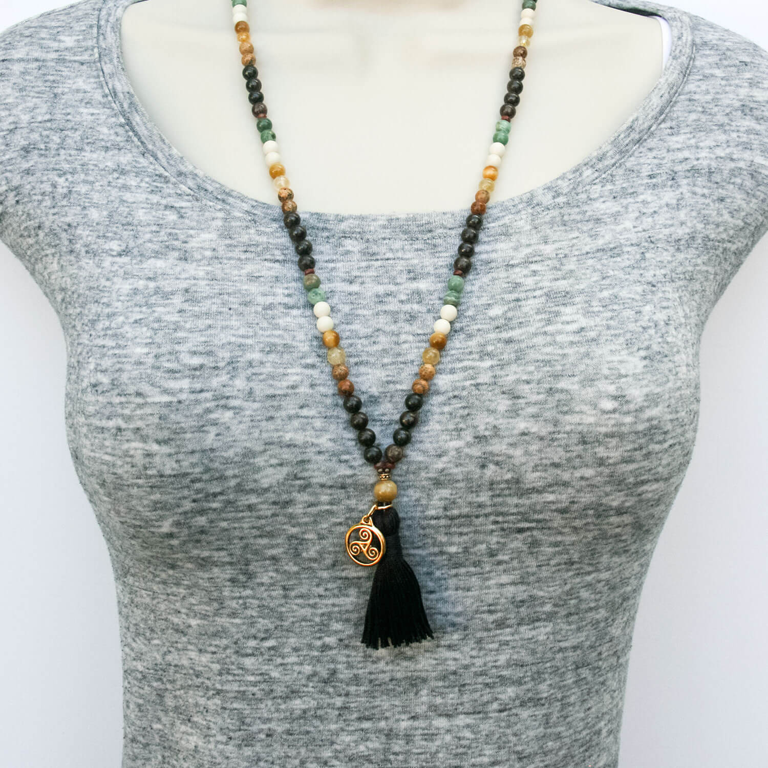 Triskelion Mala - Bronzite, Agate, Citrine, Tiger Eye