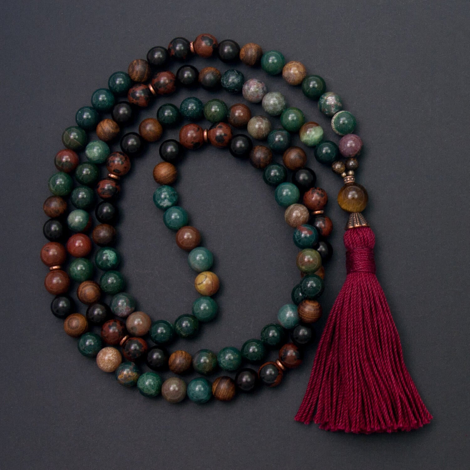 I Am At Peace Mala - Bloodstone, Obsidian, Tiger Eye