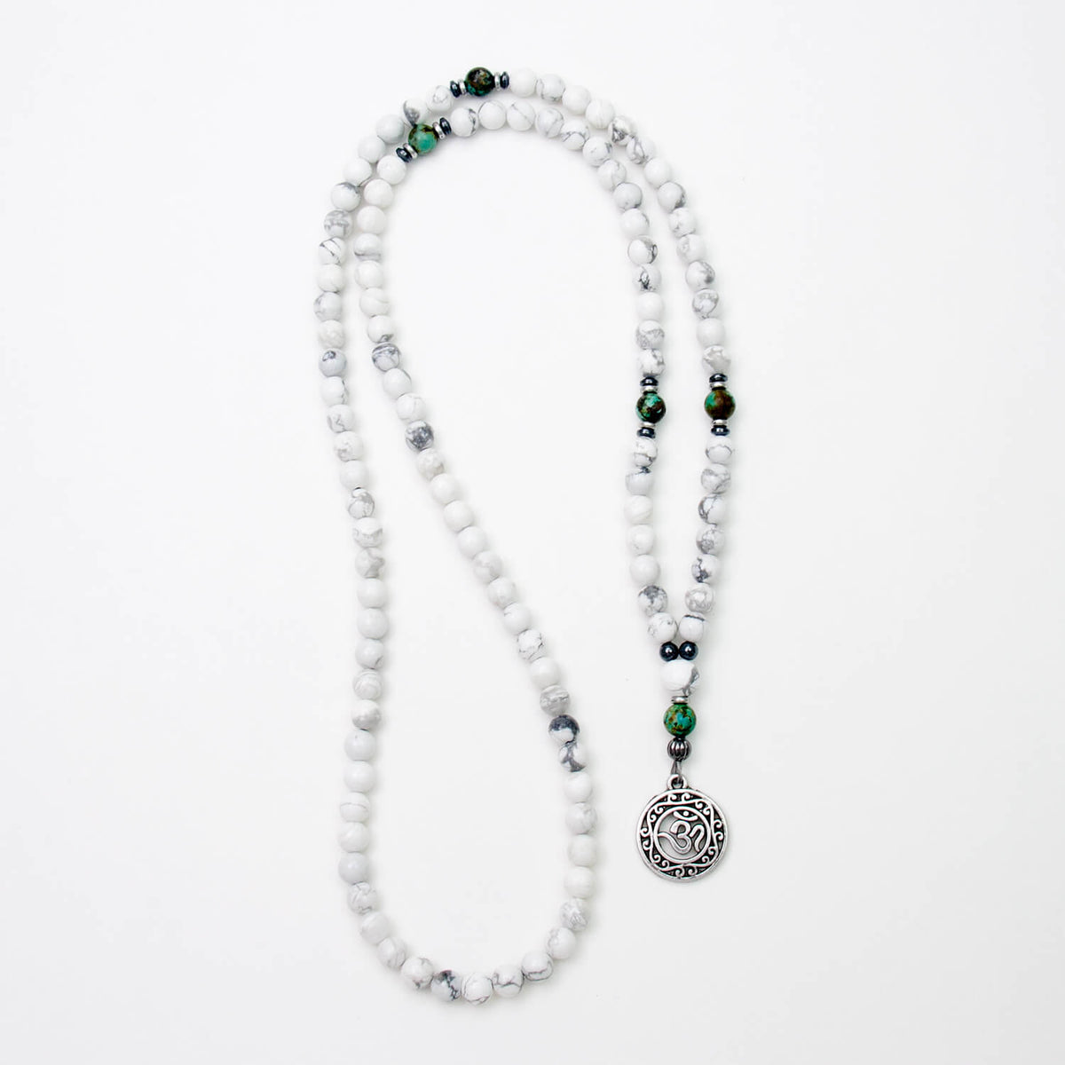 Om Mala Necklace, Howlite and African Turquoise ** Clearance **