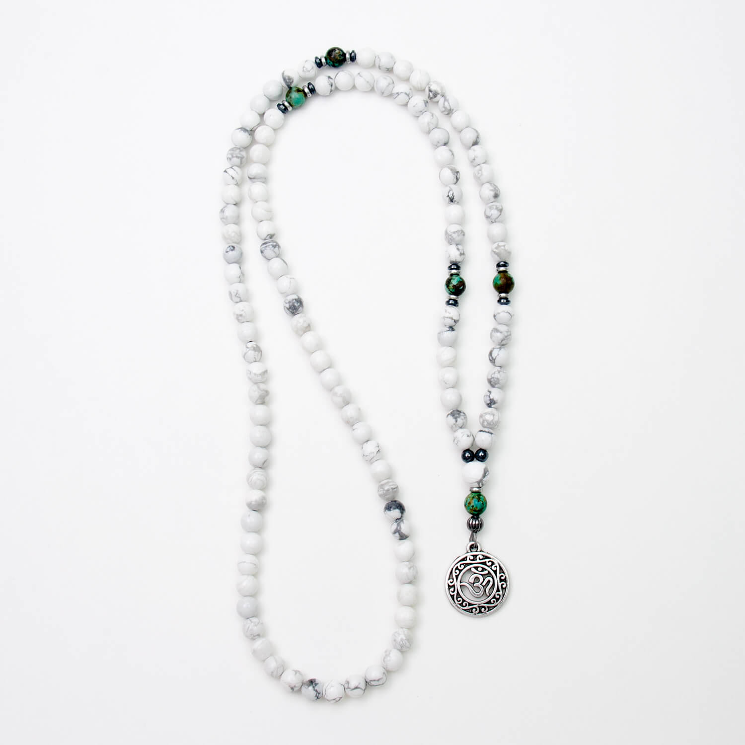 Om Mala Necklace, Howlite and African Turquoise ** Clearance **