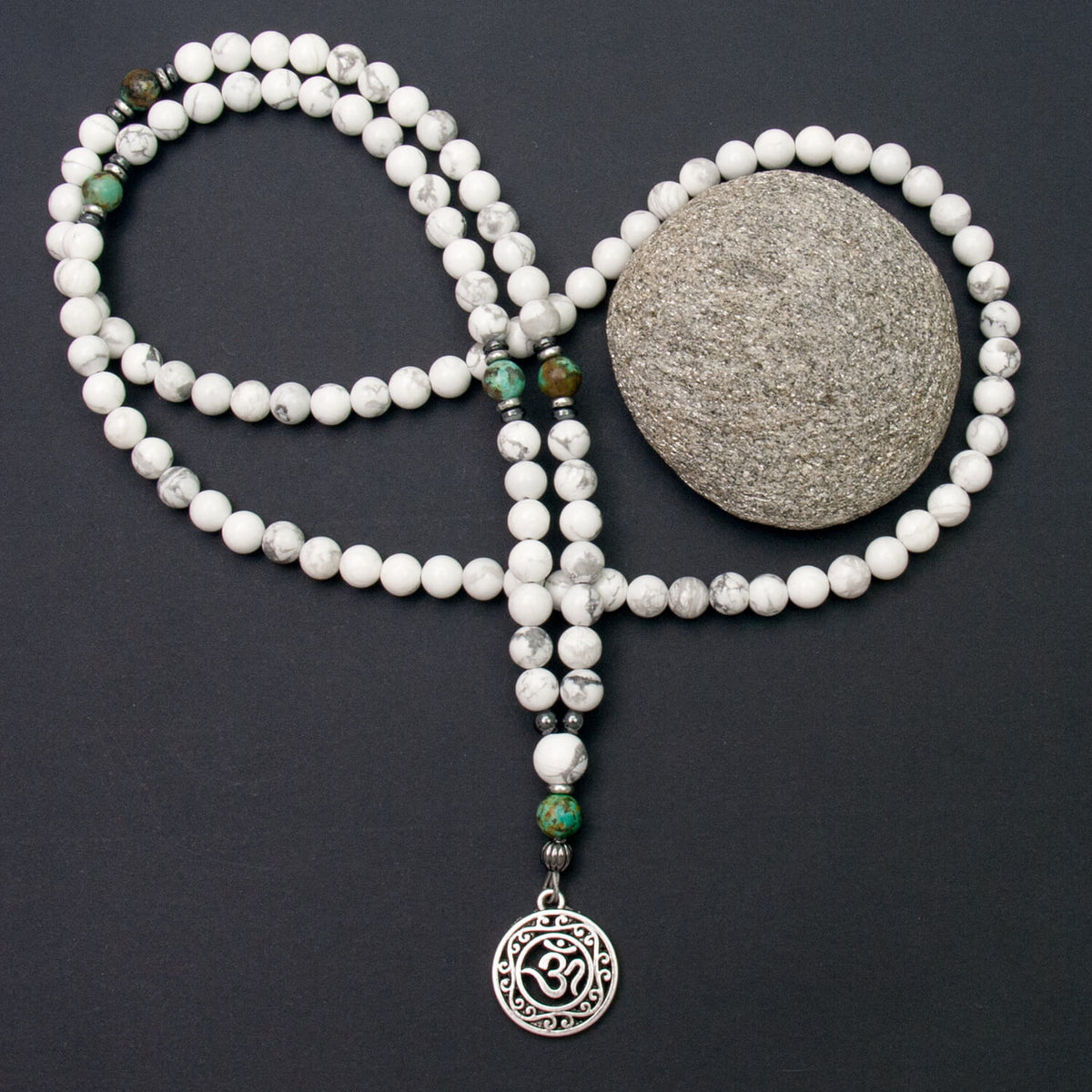 Om Mala Necklace, Howlite and African Turquoise