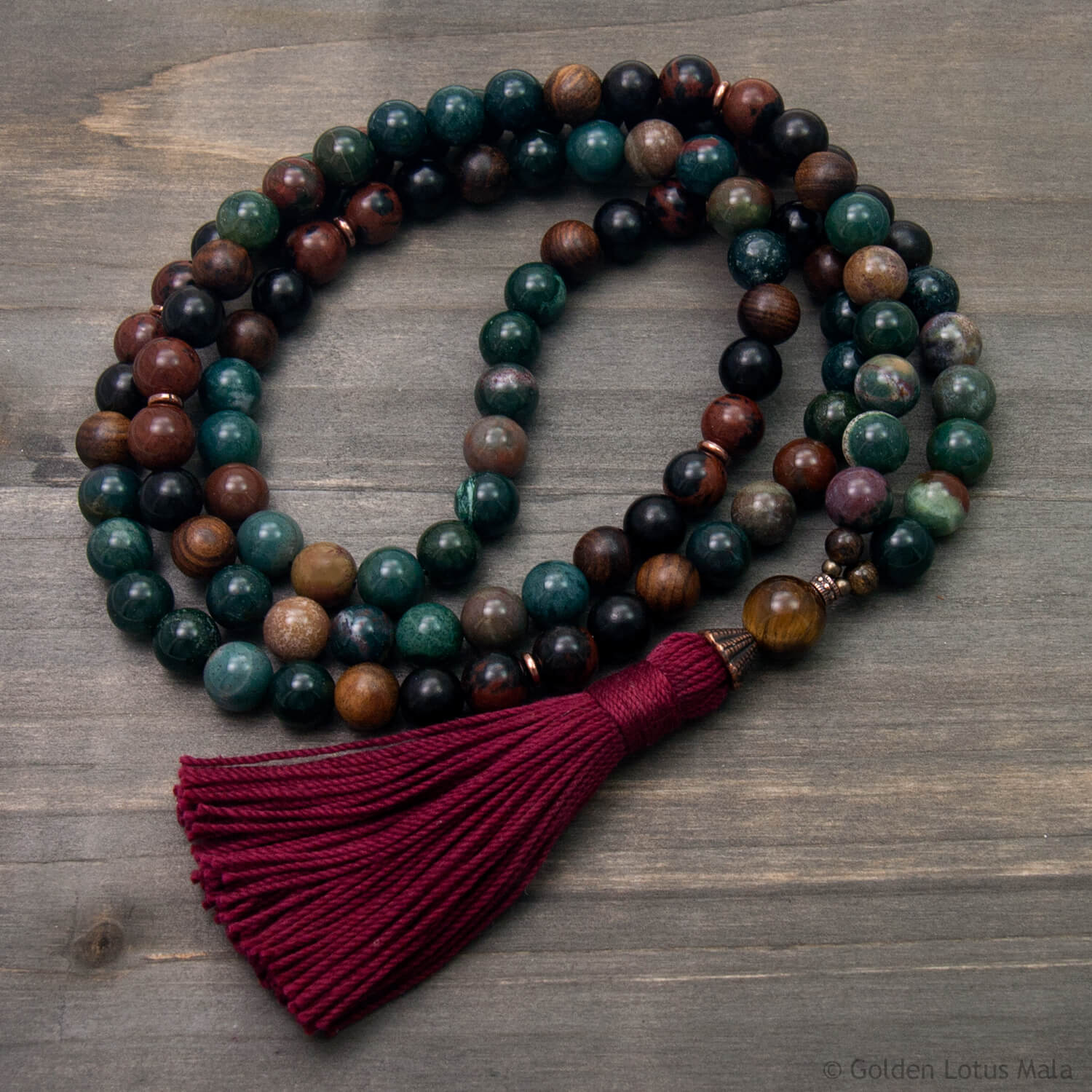 I Am At Peace Mala - Bloodstone, Obsidian, Tiger Eye