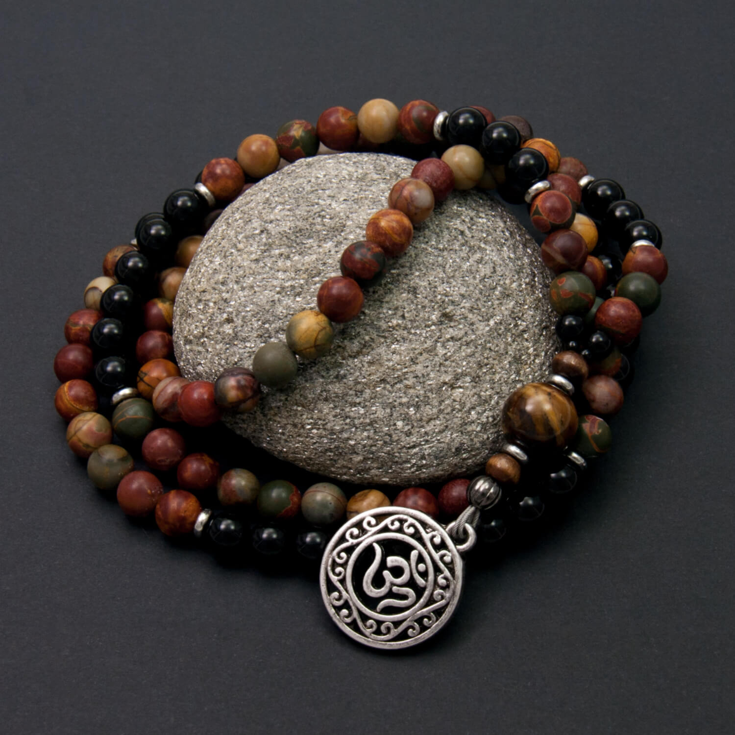 Om Mala Necklace, Picasso Jasper and Onyx