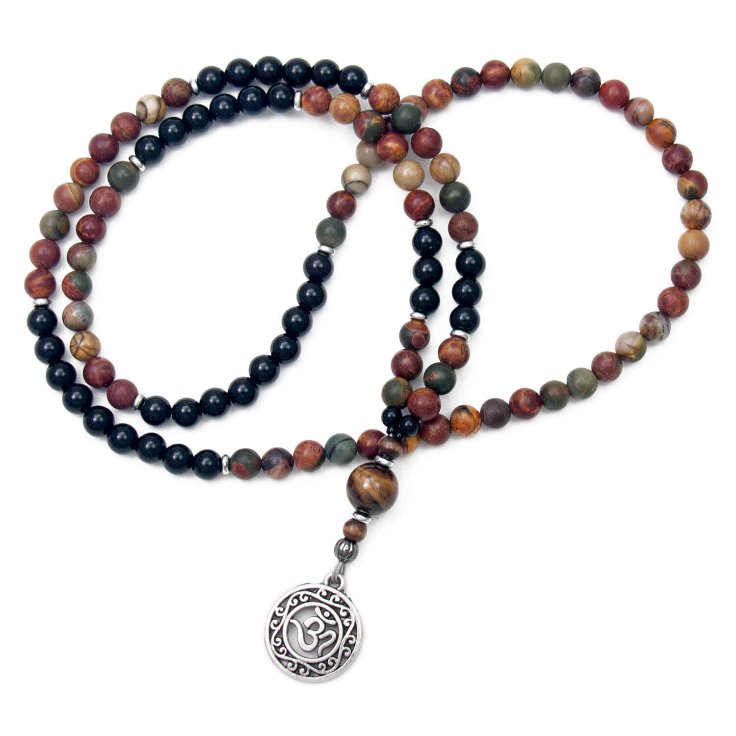 Om Mala Necklace, Picasso Jasper and Onyx