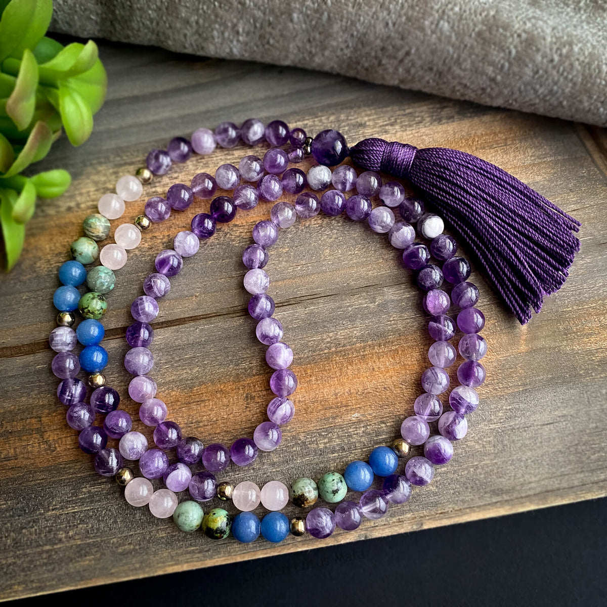 Amethyst Mala Necklace with Rose Quartz &amp; Turquoise