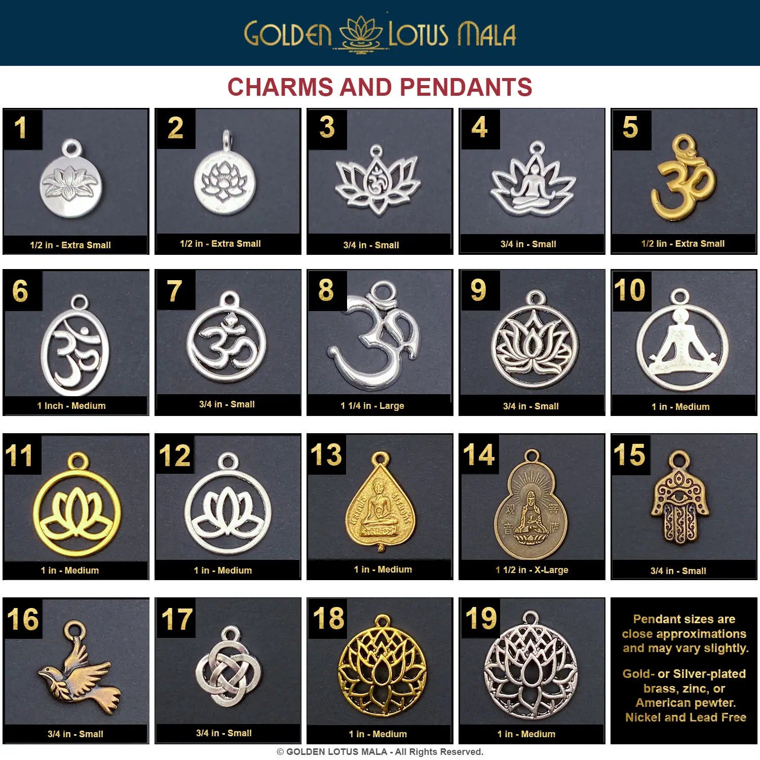 Custom Mala Charm and Pendant Options