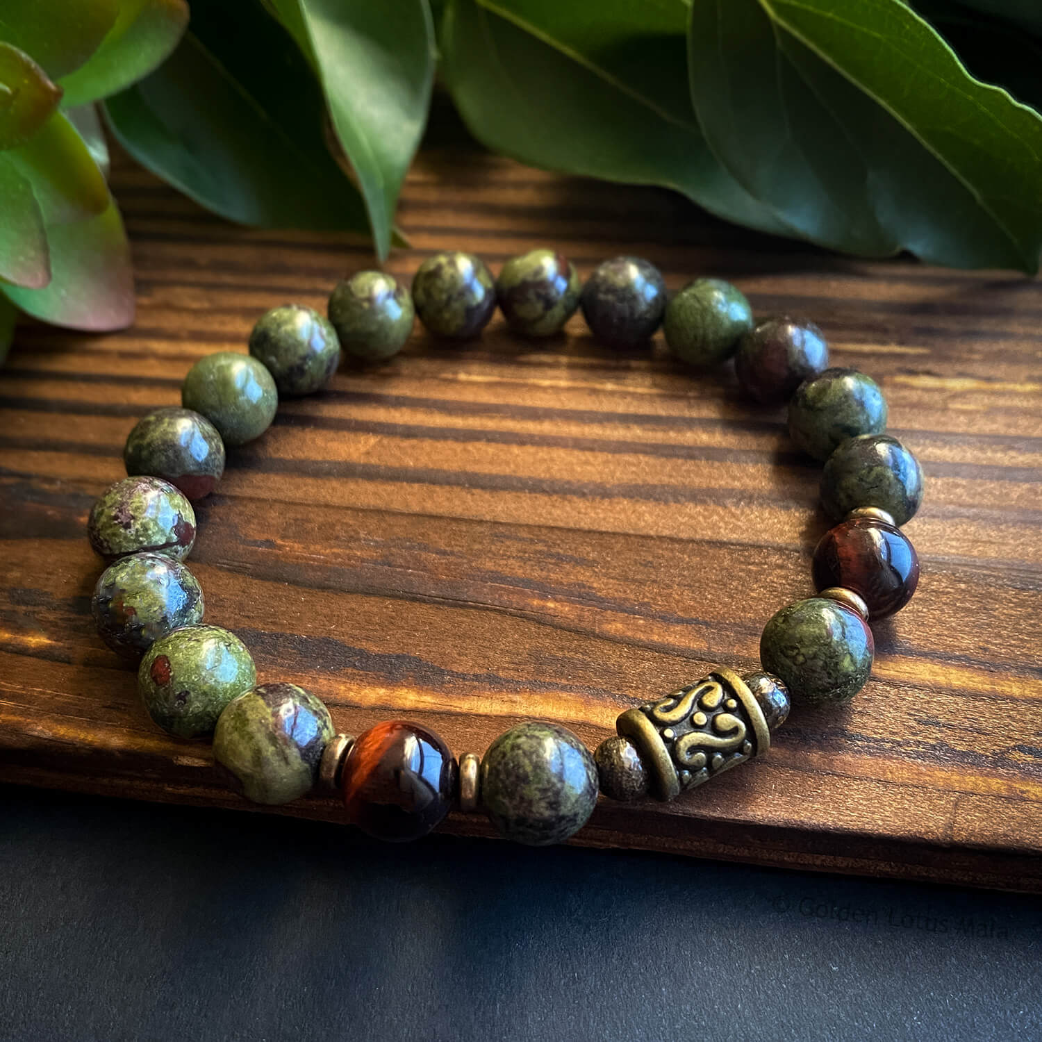 Dragons Blood & Tigers Eye Mala Bracelet - Strength of the Dragon - Golden  Lotus Mala