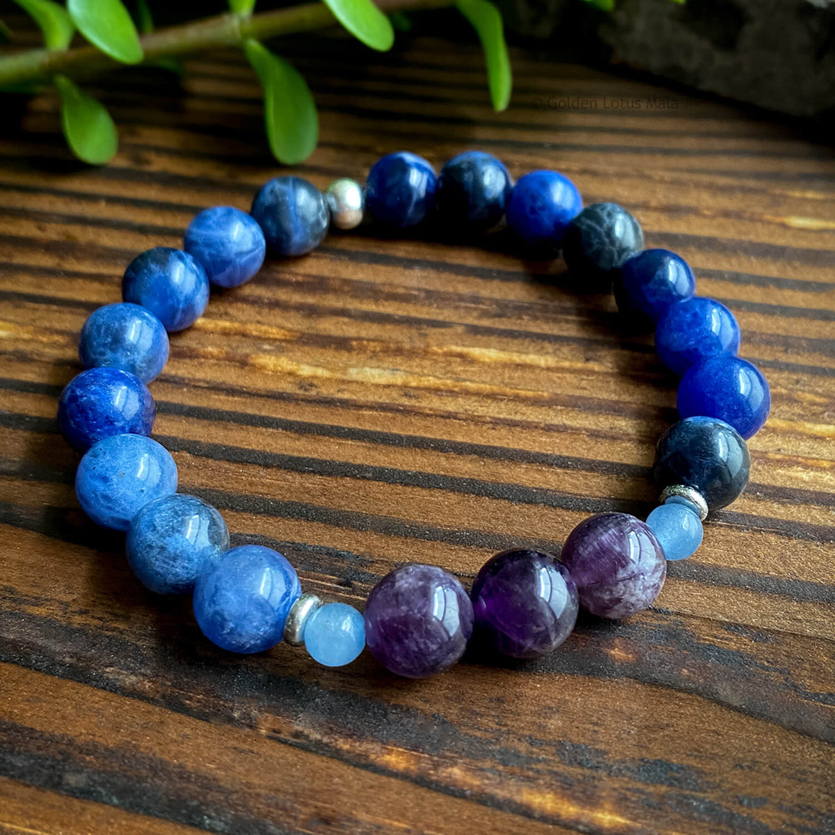 Third Eye Chakra Bracelet - AJNA - Sodalite & Amethyst - Golden Lotus Mala